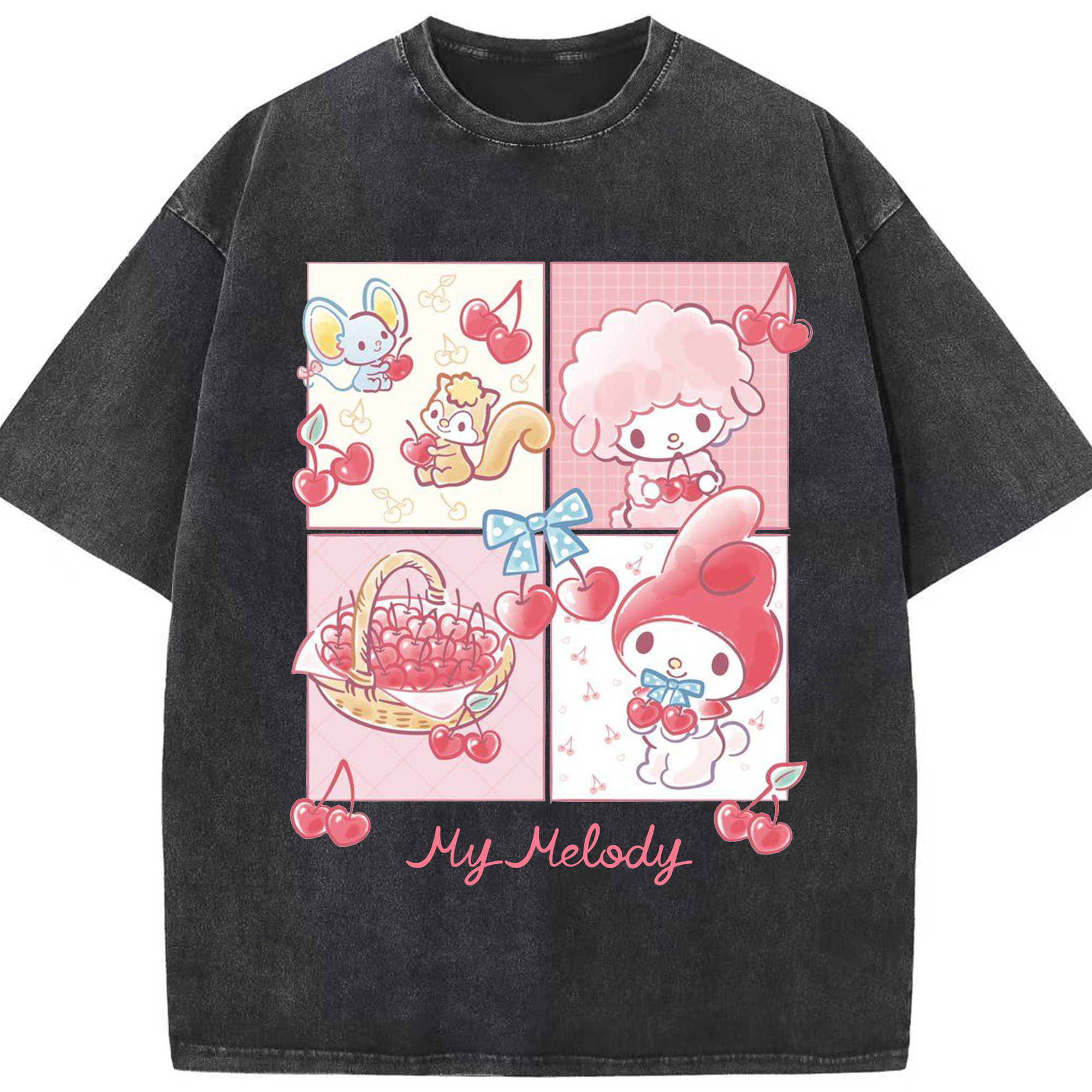 おもしろいマイメロディ - 綿100％ ヴィンテージ風 半袖Tシャツ ・ フロントプリント ・ 柔らか肌触り ・ 通気性 快適 ・ スポーツ カジュアル 外出用