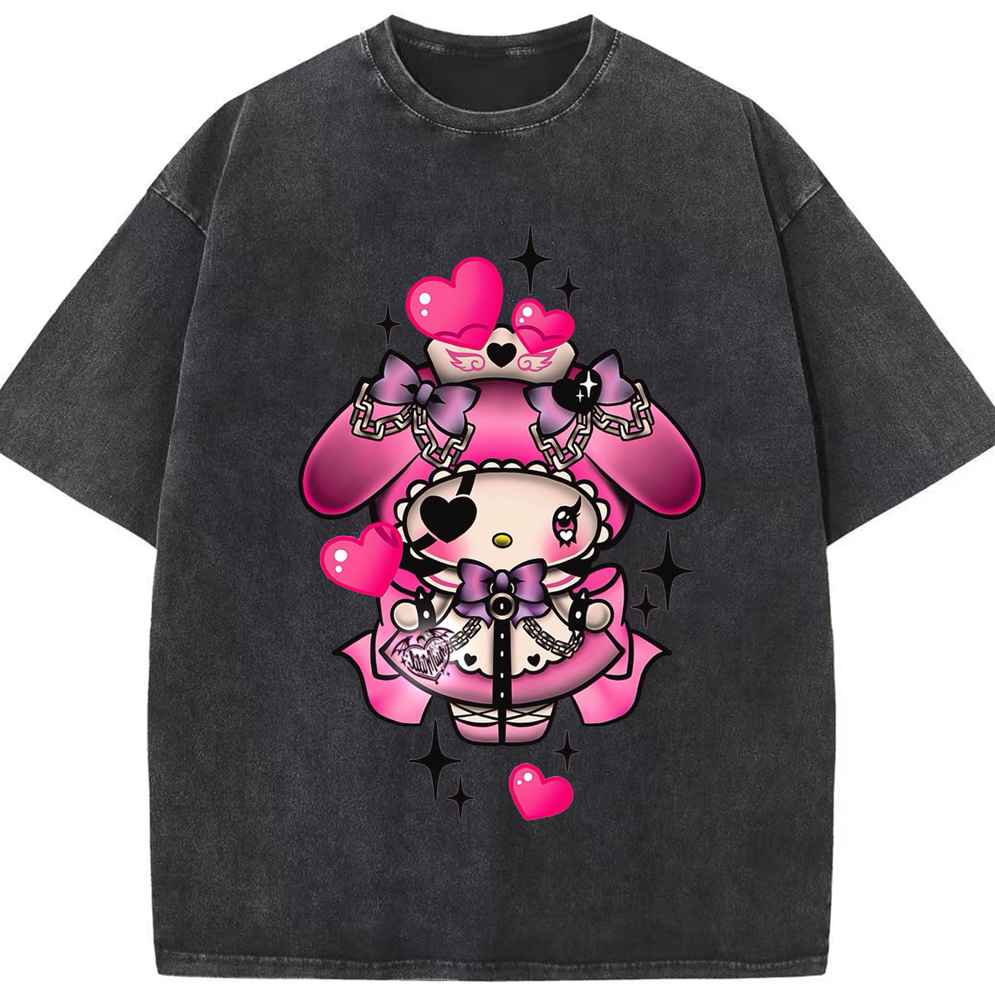 クールなマイメロディ - 綿100％ ヴィンテージ風 半袖Tシャツ ・ フロントプリント ・ 柔らか肌触り ・ 通気性 快適 ・ スポーツ カジュアル 外出用