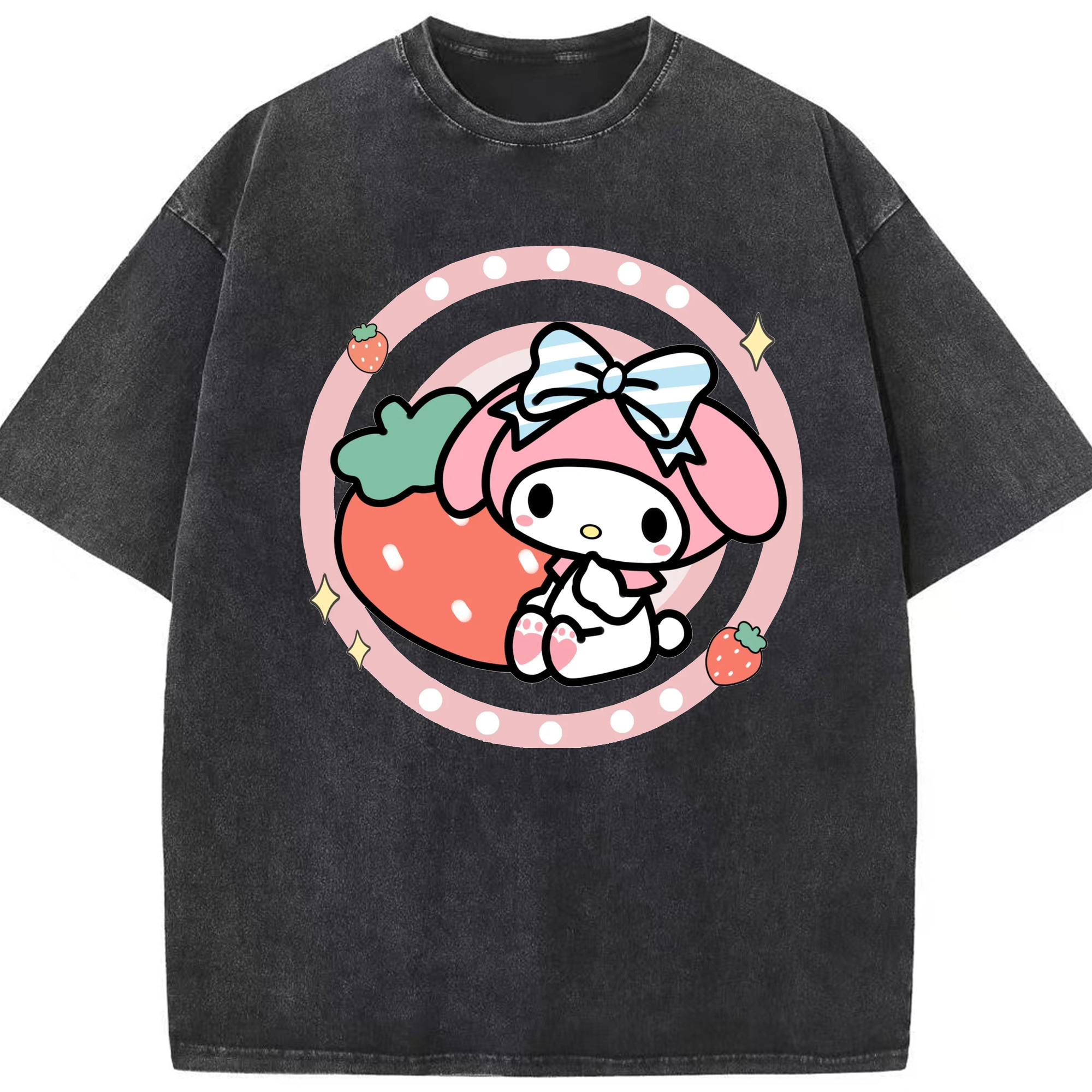スイートなマイメロディ - 綿100％ ヴィンテージ風 半袖Tシャツ ・ フロントプリント ・ 柔らか肌触り ・ 通気性 快適 ・ スポーツ カジュアル 外出用