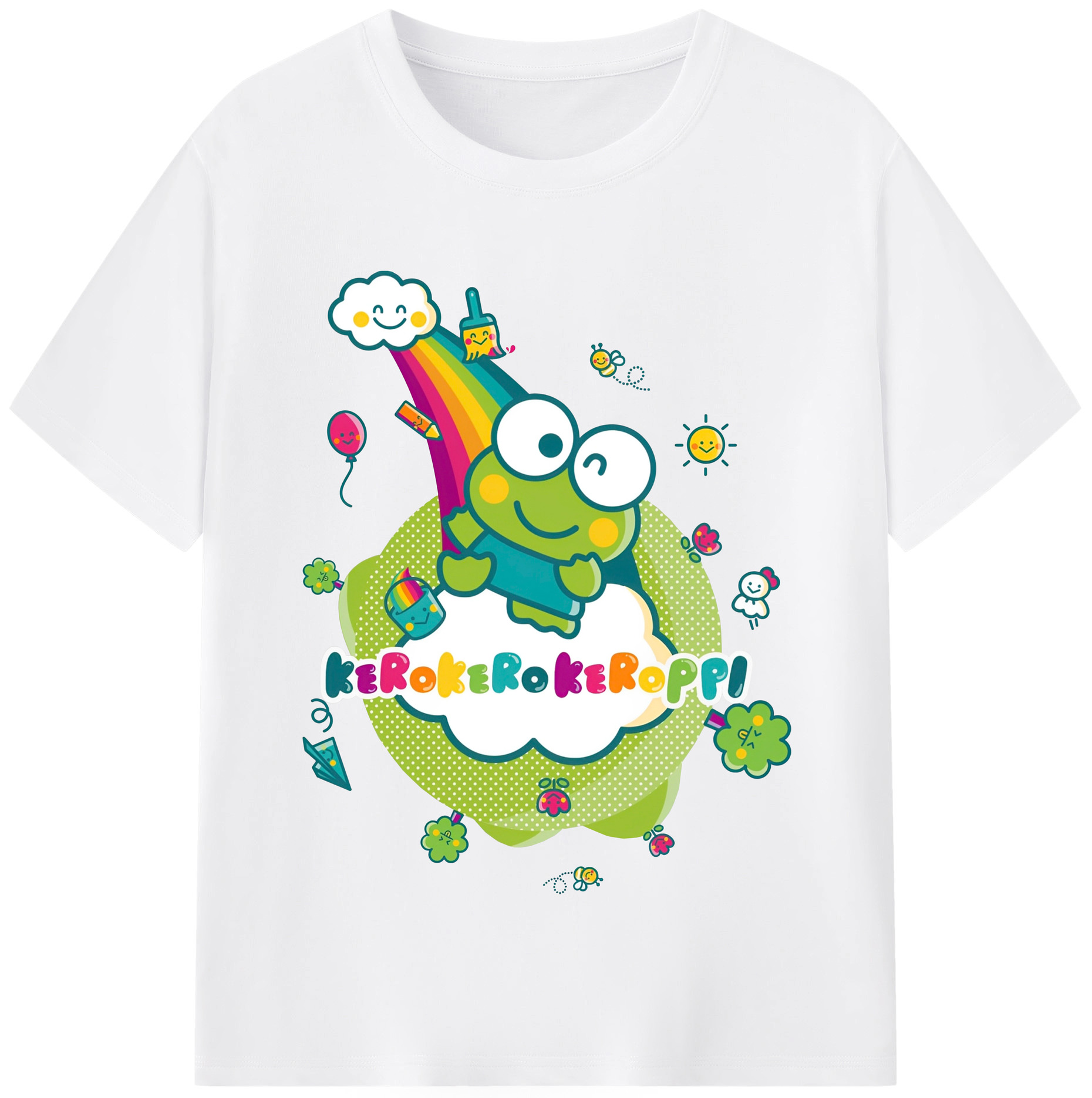 サンリオけろけろけろっぴ - 綿100％ 半袖Tシャツ ・ フロントプリント ・ 快適 通気性 ・ 日常使い 散歩 スポーツ用