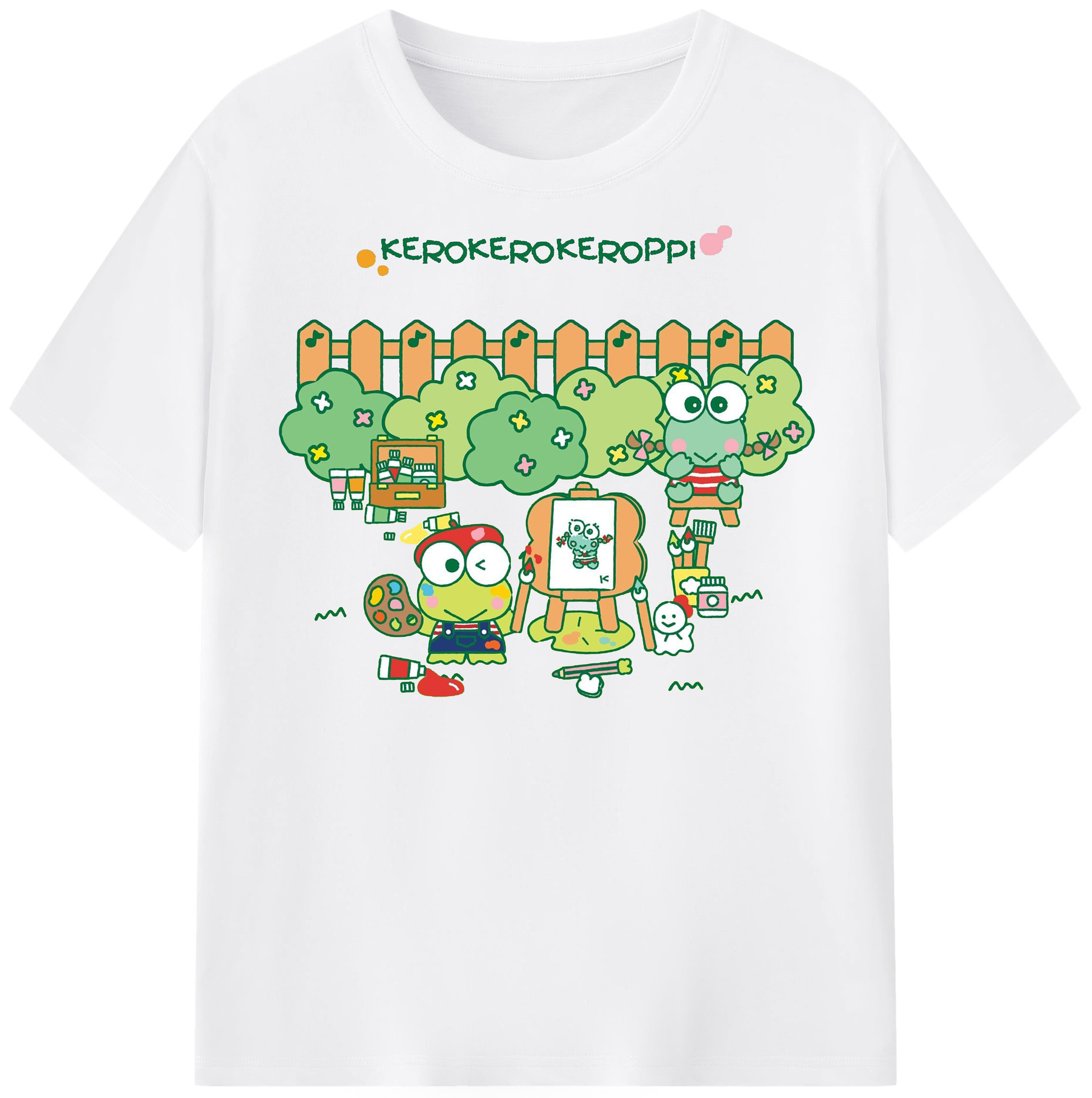 とってもキュートなけろけろけろっぴ - 綿100％ 半袖Tシャツ ・ フロントプリント ・ 快適 通気性 ・ 日常使い 散歩 スポーツ用