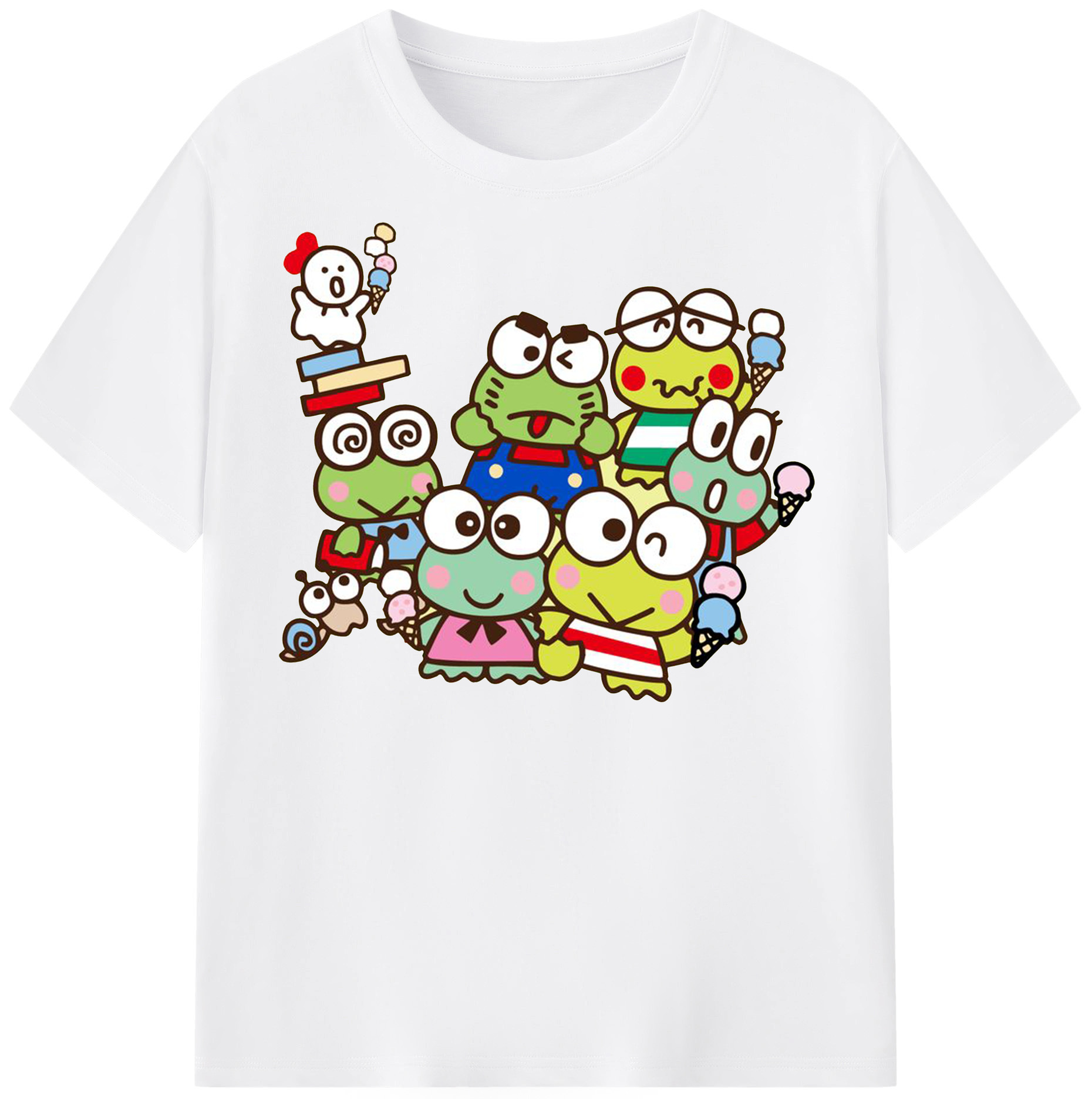 とってもキュートなけろけろけろっぴ - 綿100％ 半袖Tシャツ ・ フロントプリント ・ 快適 通気性 ・ 日常使い 散歩 スポーツ用