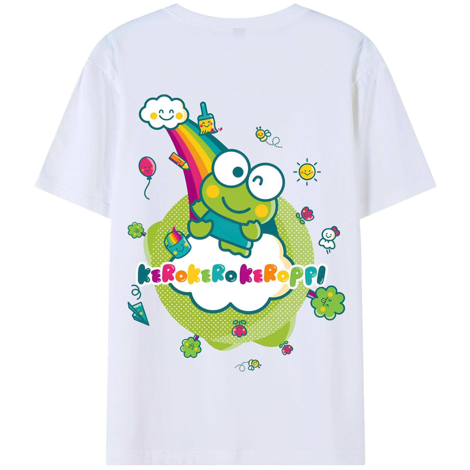 サンリオけろけろけろっぴ - 綿100％ 半袖Tシャツ ・ バックプリント ・ 快適 通気性 ・ 日常使い 散歩 スポーツ用