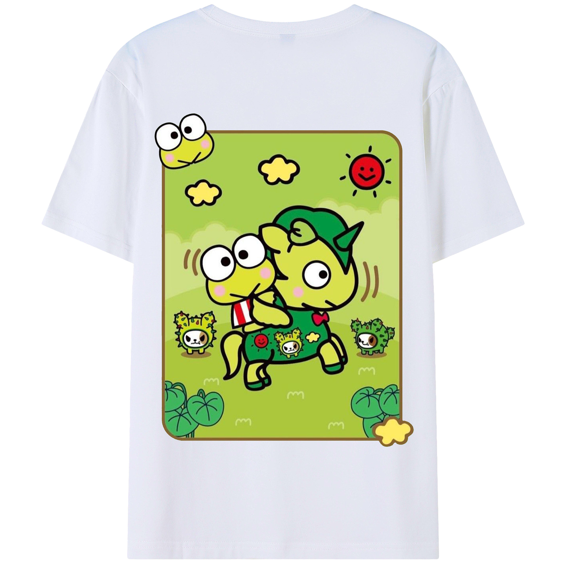 かわいいけろけろけろっぴ - 綿100％ 半袖Tシャツ ・ バックプリント ・ 快適 通気性 ・ 日常使い 散歩 スポーツ用