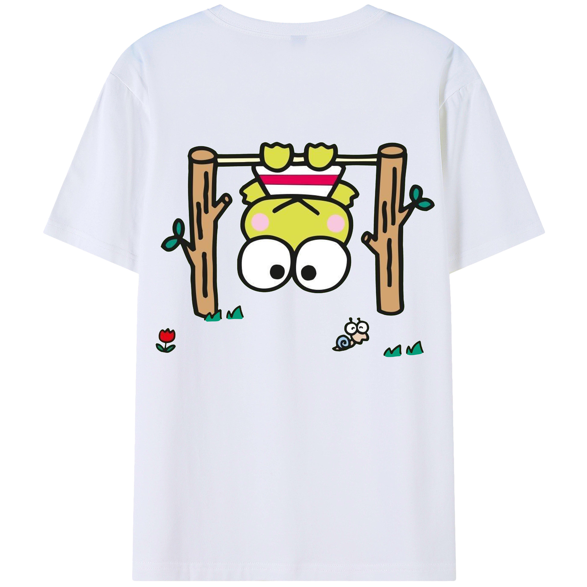 とってもキュートなけろけろけろっぴ - 綿100％ 半袖Tシャツ ・ バックプリント ・ 快適 通気性 ・ 日常使い 散歩 スポーツ用