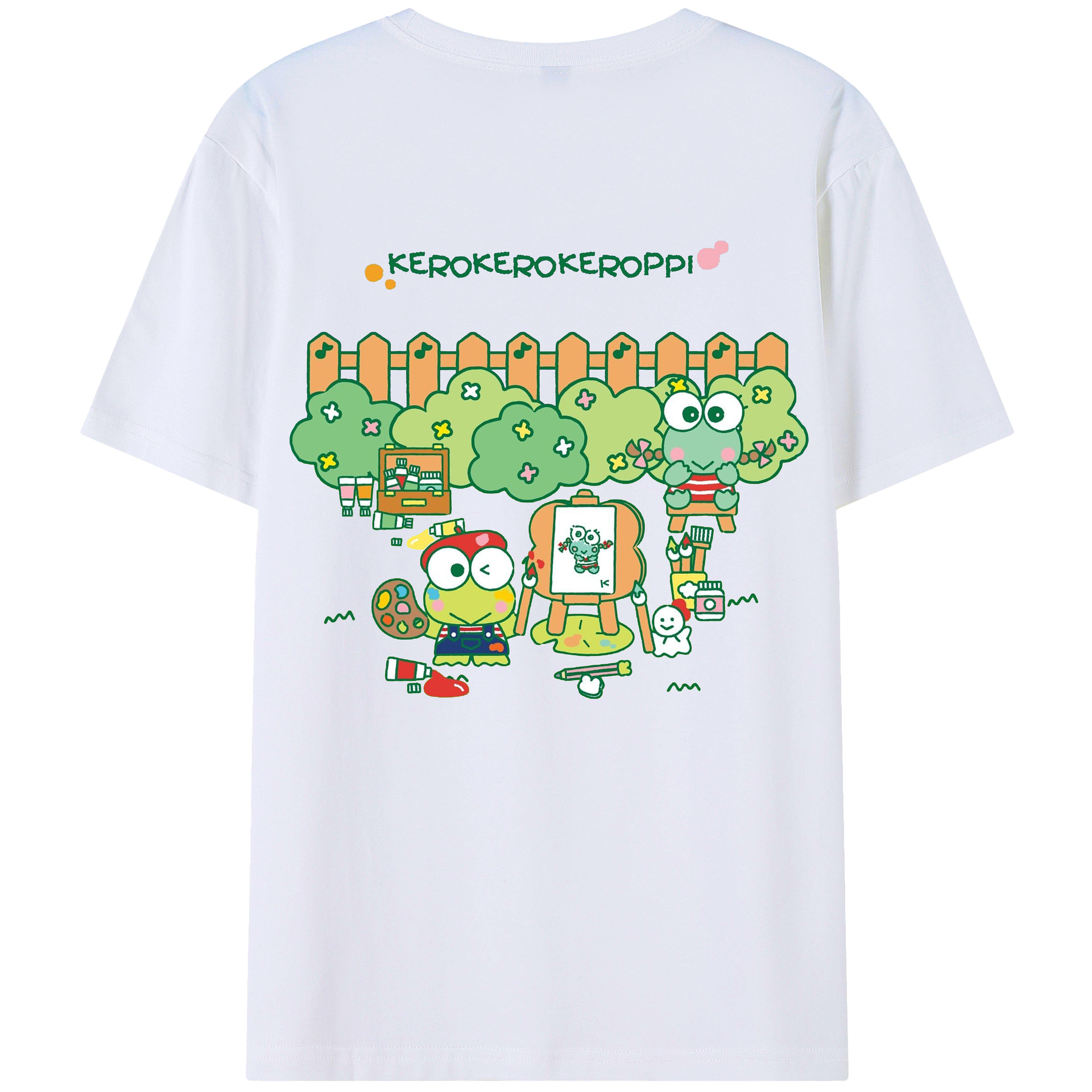 とってもキュートなけろけろけろっぴ - 綿100％ 半袖Tシャツ ・ バックプリント ・ 快適 通気性 ・ 日常使い 散歩 スポーツ用