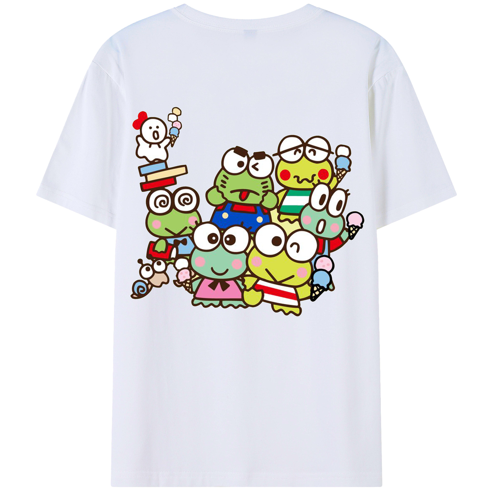 とってもキュートなけろけろけろっぴ - 綿100％ 半袖Tシャツ ・ バックプリント ・ 快適 通気性 ・ 日常使い 散歩 スポーツ用