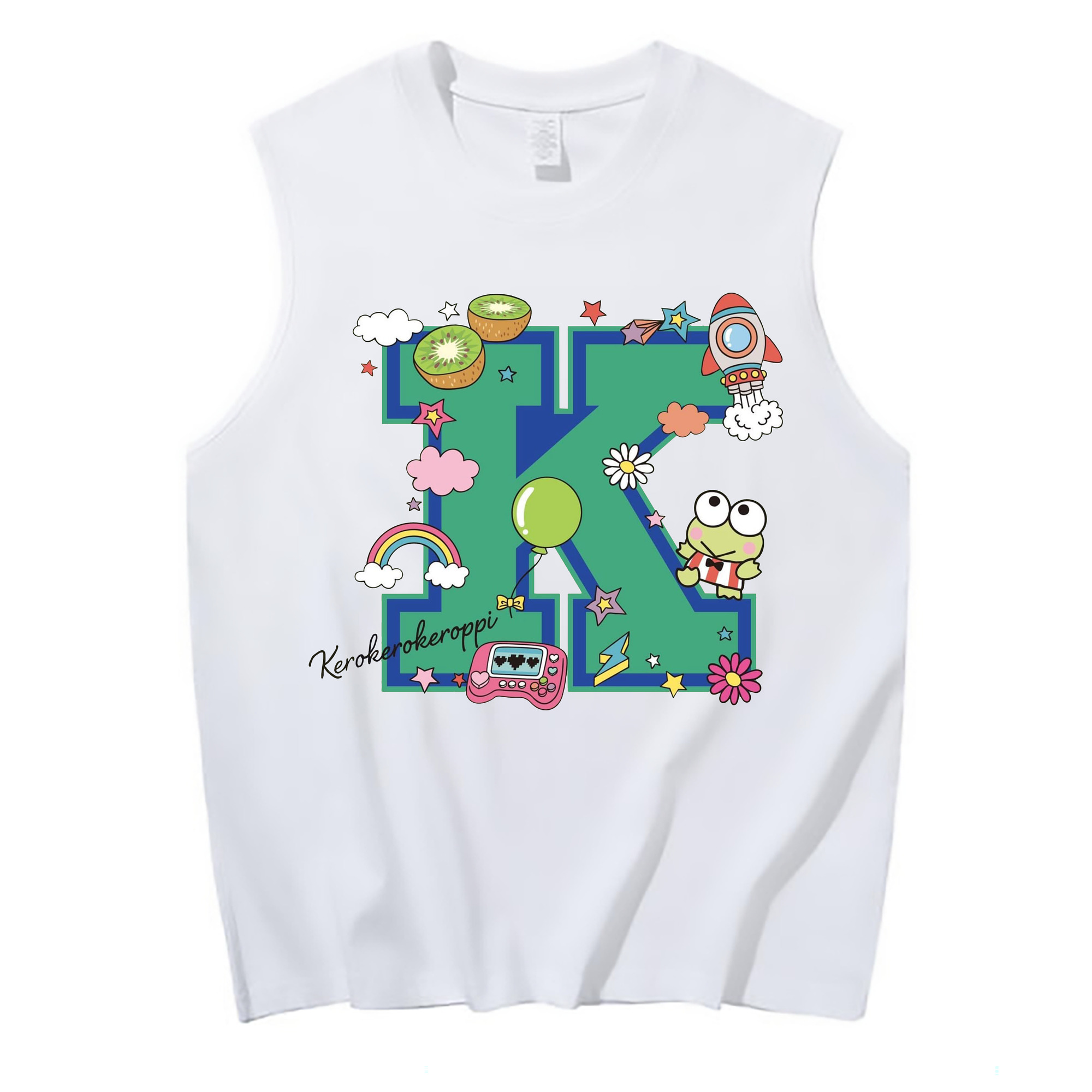 サンリオけろけろけろっぴ - コットン100％ タンクトップ ・ フロントプリント ・ タイトフィット ・ 快適 通気性 ・ スポーツ カジュアル 散歩用