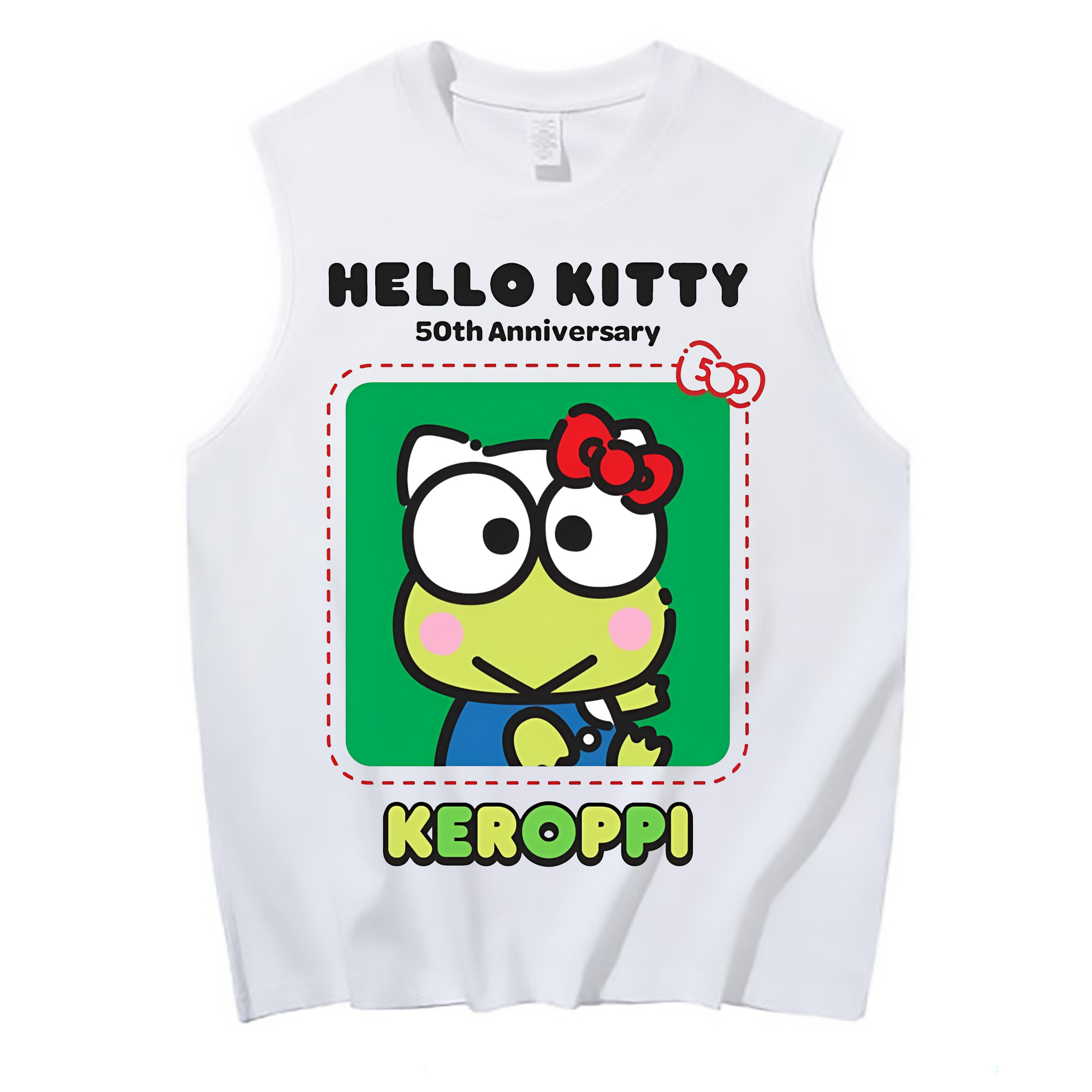 サンリオけろけろけろっぴ - コットン100％ タンクトップ ・ フロントプリント ・ タイトフィット ・ 快適 通気性 ・ スポーツ カジュアル 散歩用