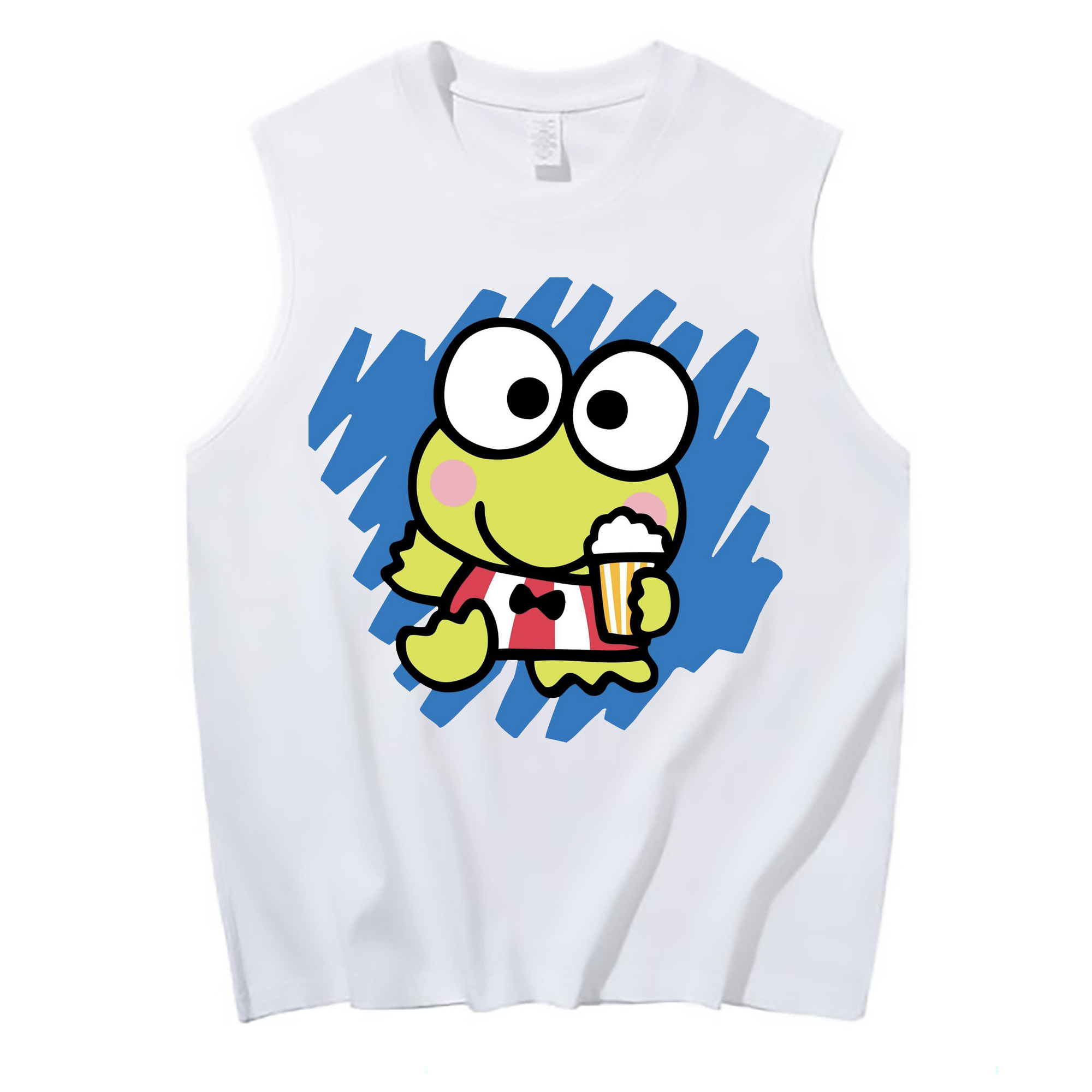 サンリオけろけろけろっぴ - コットン100％ タンクトップ ・ フロントプリント ・ タイトフィット ・ 快適 通気性 ・ スポーツ カジュアル 散歩用