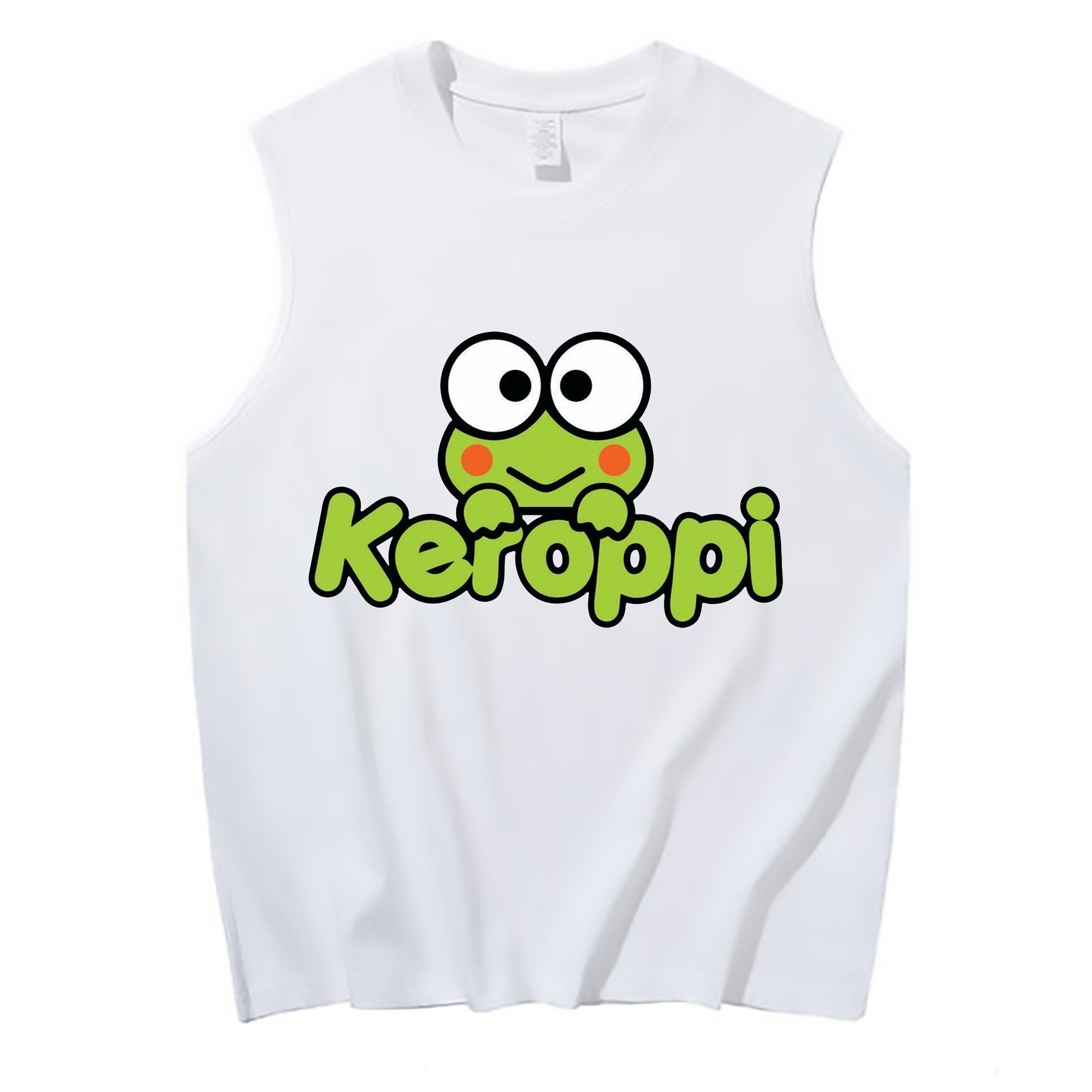 けろけろけろっぴ - コットン100％ タンクトップ ・ フロントプリント ・ タイトフィット ・ 快適 通気性 ・ スポーツ カジュアル 散歩用
