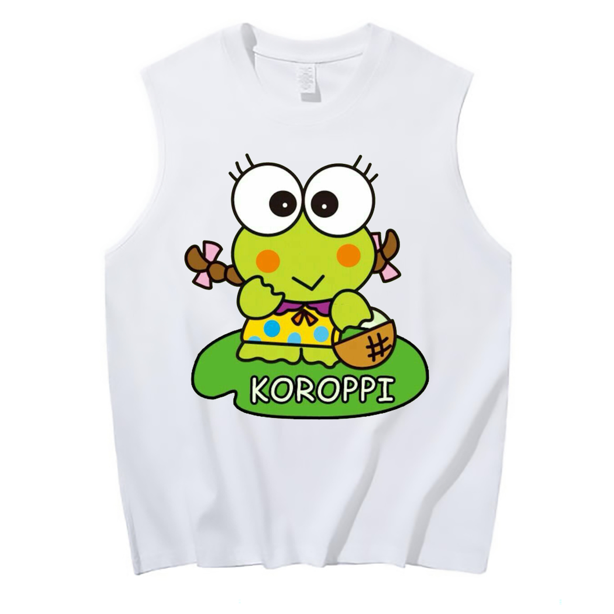 けろけろけろっぴ - コットン100％ タンクトップ ・ フロントプリント ・ タイトフィット ・ 快適 通気性 ・ スポーツ カジュアル 散歩用
