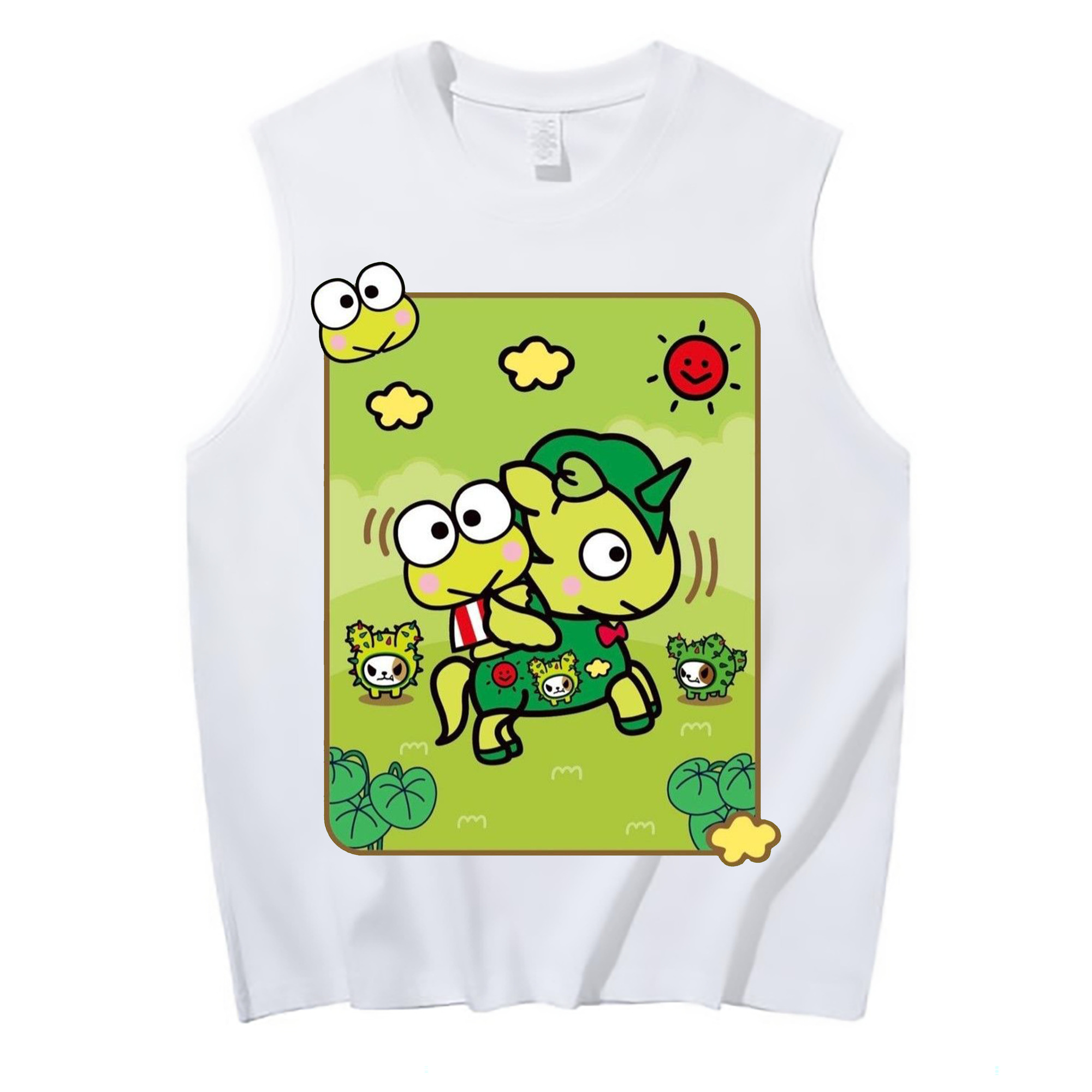 かわいいけろけろけろっぴ - コットン100％ タンクトップ ・ フロントプリント ・ タイトフィット ・ 快適 通気性 ・ スポーツ カジュアル 散歩用