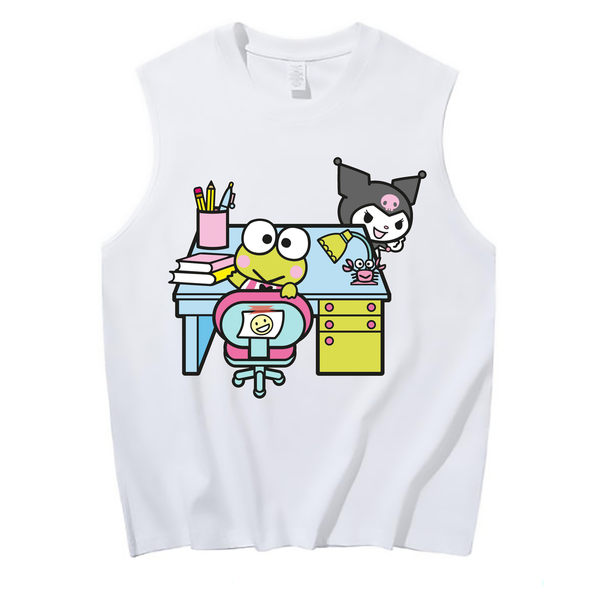 クロミ＆けろけろけろっぴ - コットン100％ タンクトップ ・ フロントプリント ・ タイトフィット ・ 快適 通気性 ・ スポーツ カジュアル 散歩用