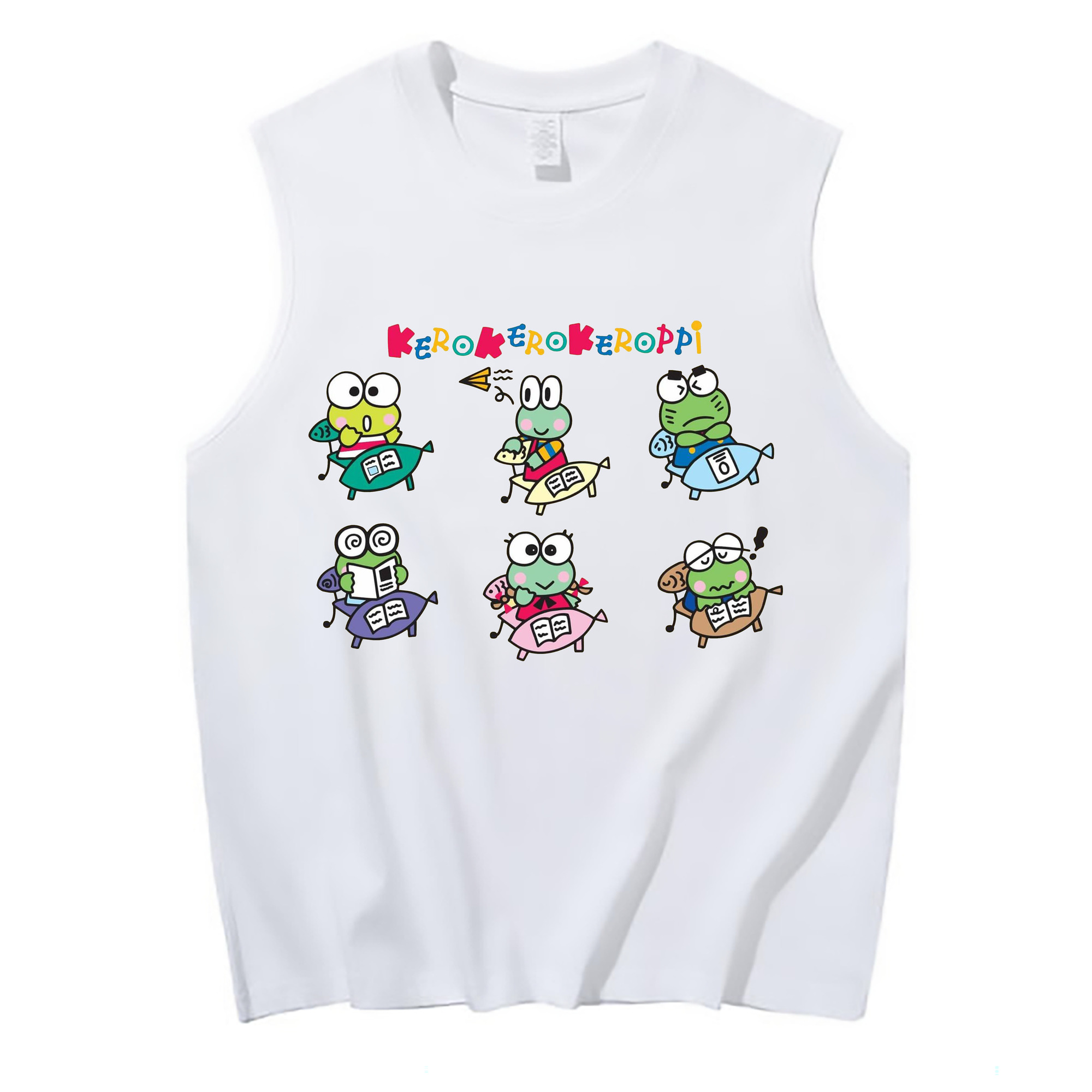 けろけろけろっぴがいっぱい♪ - コットン100％ タンクトップ ・ フロントプリント ・ タイトフィット ・ 快適 通気性 ・ スポーツ カジュアル 散歩用