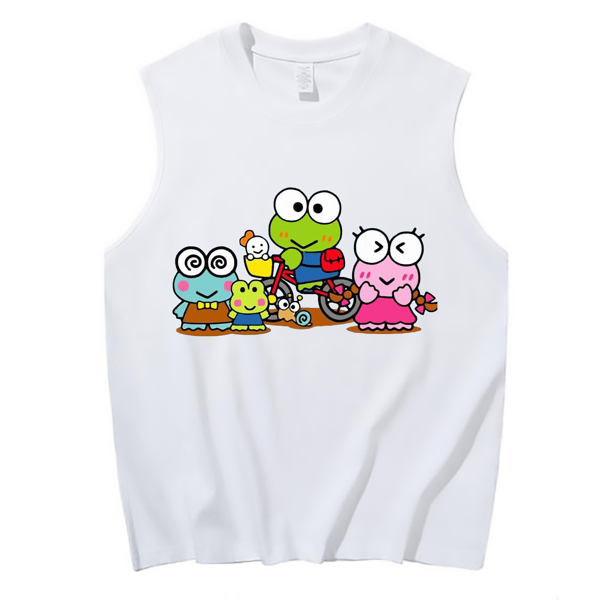 とってもキュートなけろけろけろっぴ - コットン100％ タンクトップ ・ フロントプリント ・ タイトフィット ・ 快適 通気性 ・ スポーツ カジュアル 散歩用