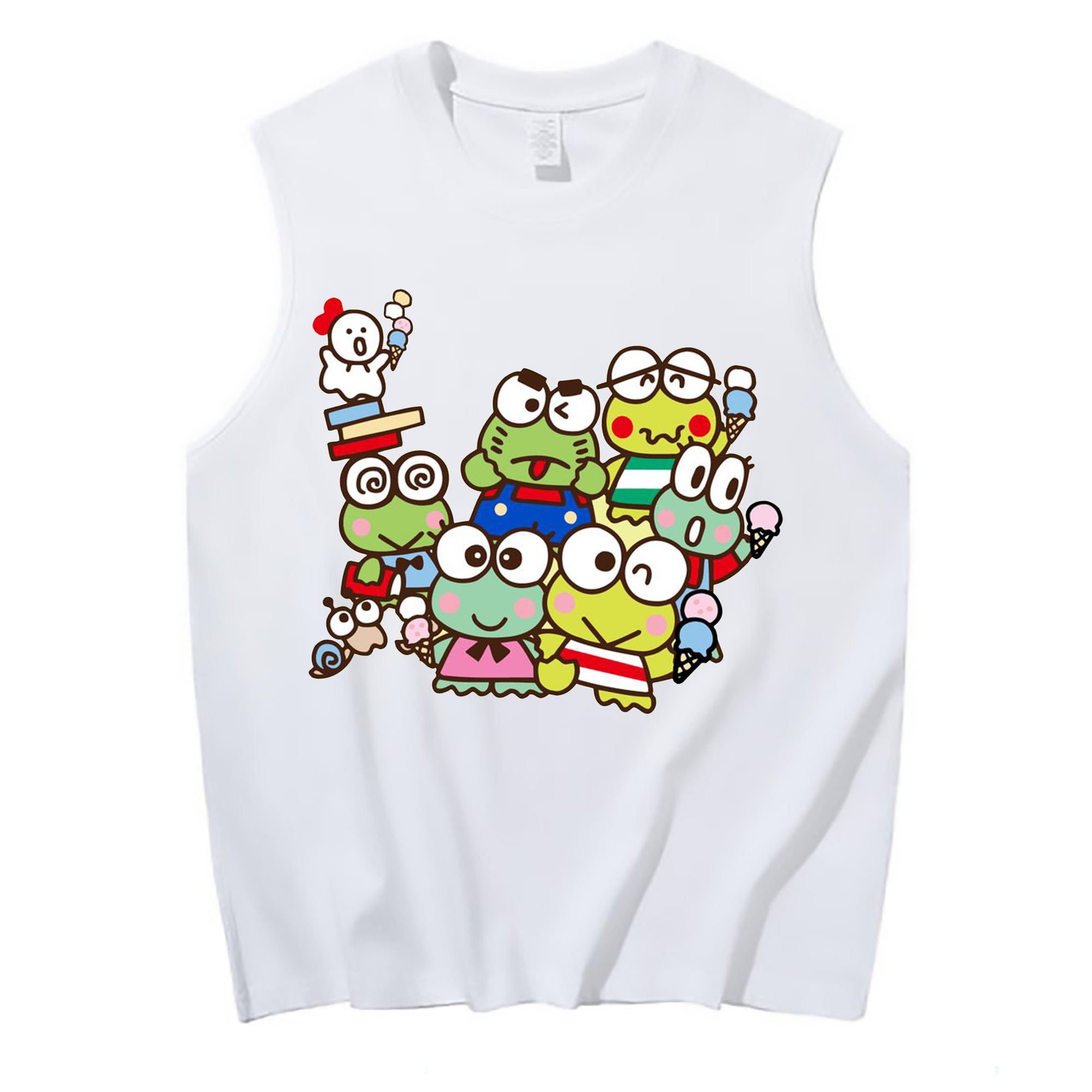 とってもキュートなけろけろけろっぴ - コットン100％ タンクトップ ・ フロントプリント ・ タイトフィット ・ 快適 通気性 ・ スポーツ カジュアル 散歩用