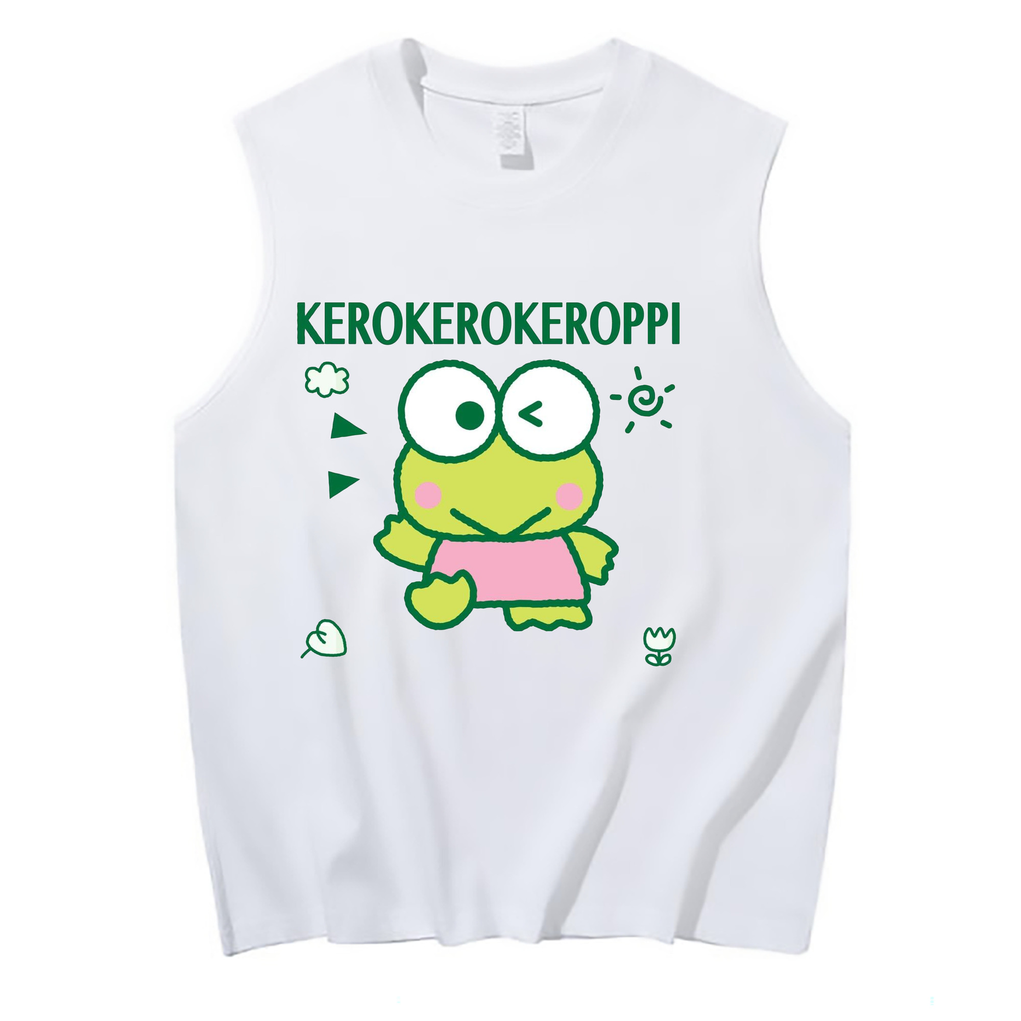 かわいいけろけろけろっぴ - コットン100％ タンクトップ ・ フロントプリント ・ タイトフィット ・ 快適 通気性 ・ スポーツ カジュアル 散歩用