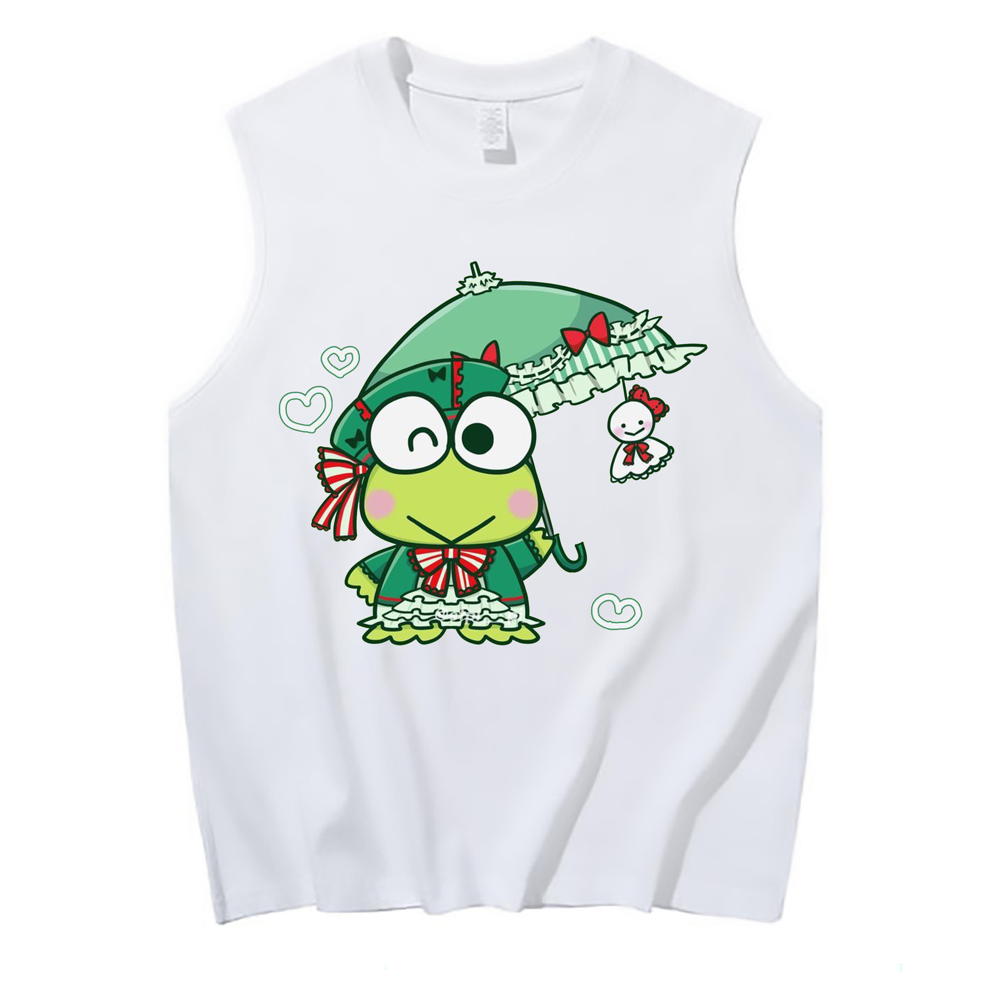 かわいいけろけろけろっぴ - コットン100％ タンクトップ ・ フロントプリント ・ タイトフィット ・ 快適 通気性 ・ スポーツ カジュアル 散歩用