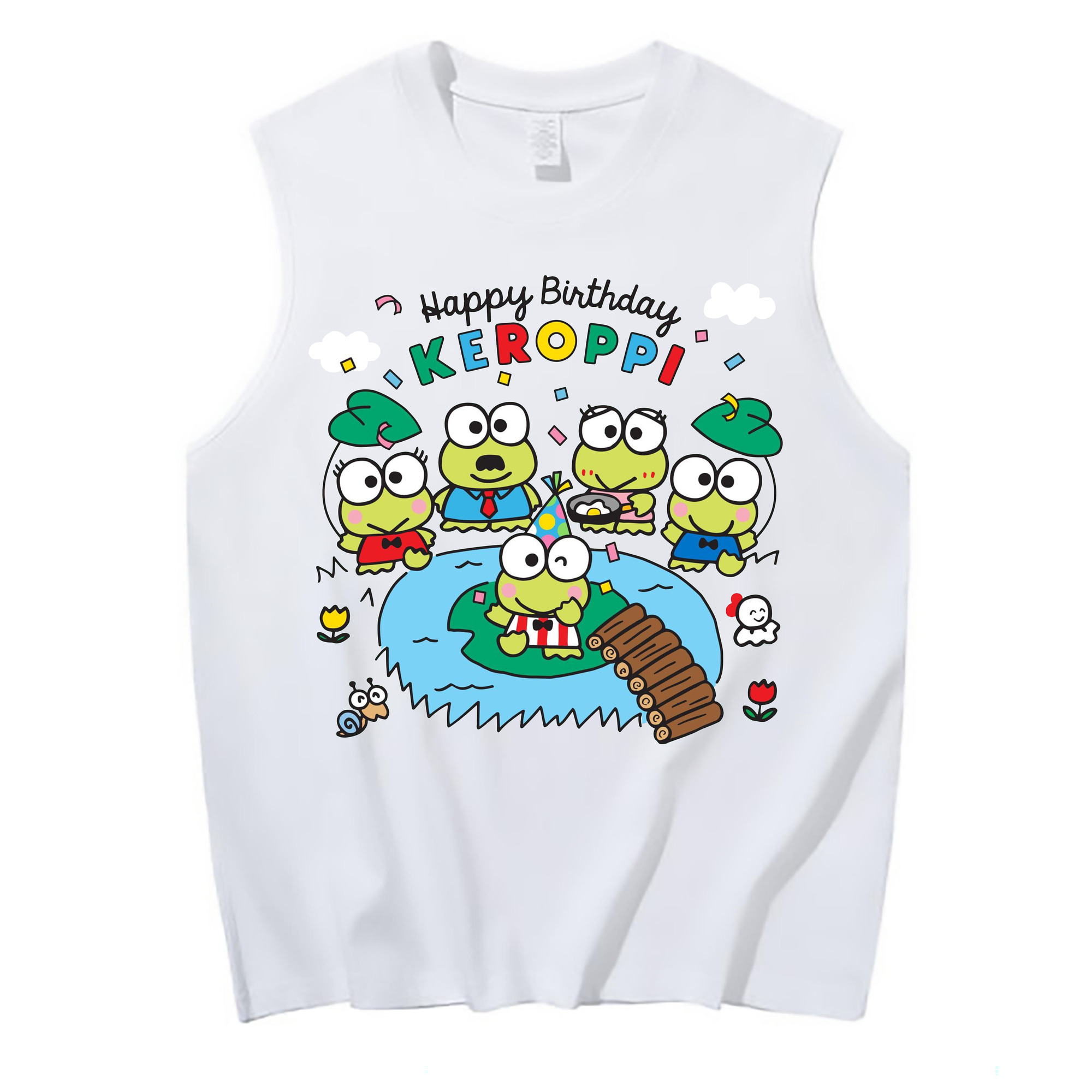 けろけろけろっぴがいっぱい♪ - コットン100％ タンクトップ ・ フロントプリント ・ タイトフィット ・ 快適 通気性 ・ スポーツ カジュアル 散歩用