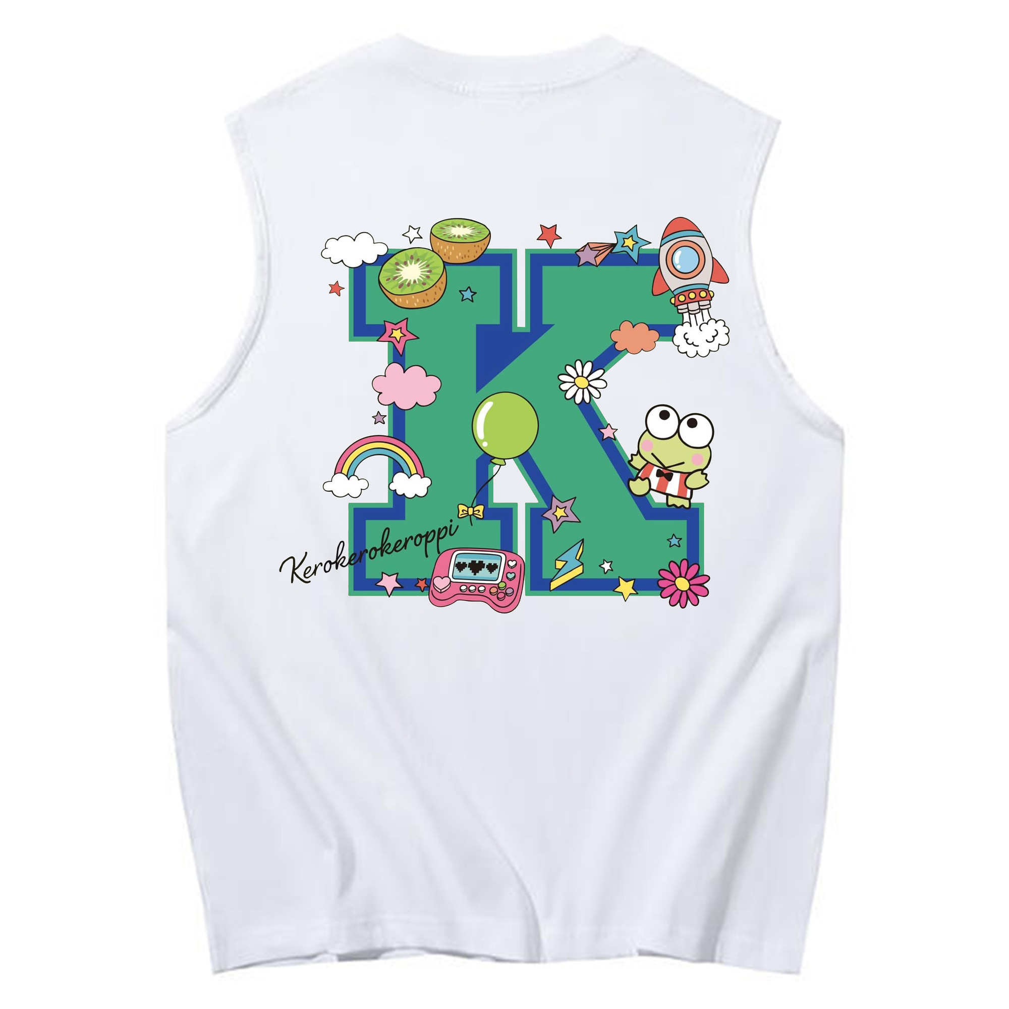 サンリオけろけろけろっぴ - コットン100％ タンクトップ ・ 背面プリント ・ タイトシルエット ・ 快適 通気性 ・ スポーツ カジュアル 散歩用