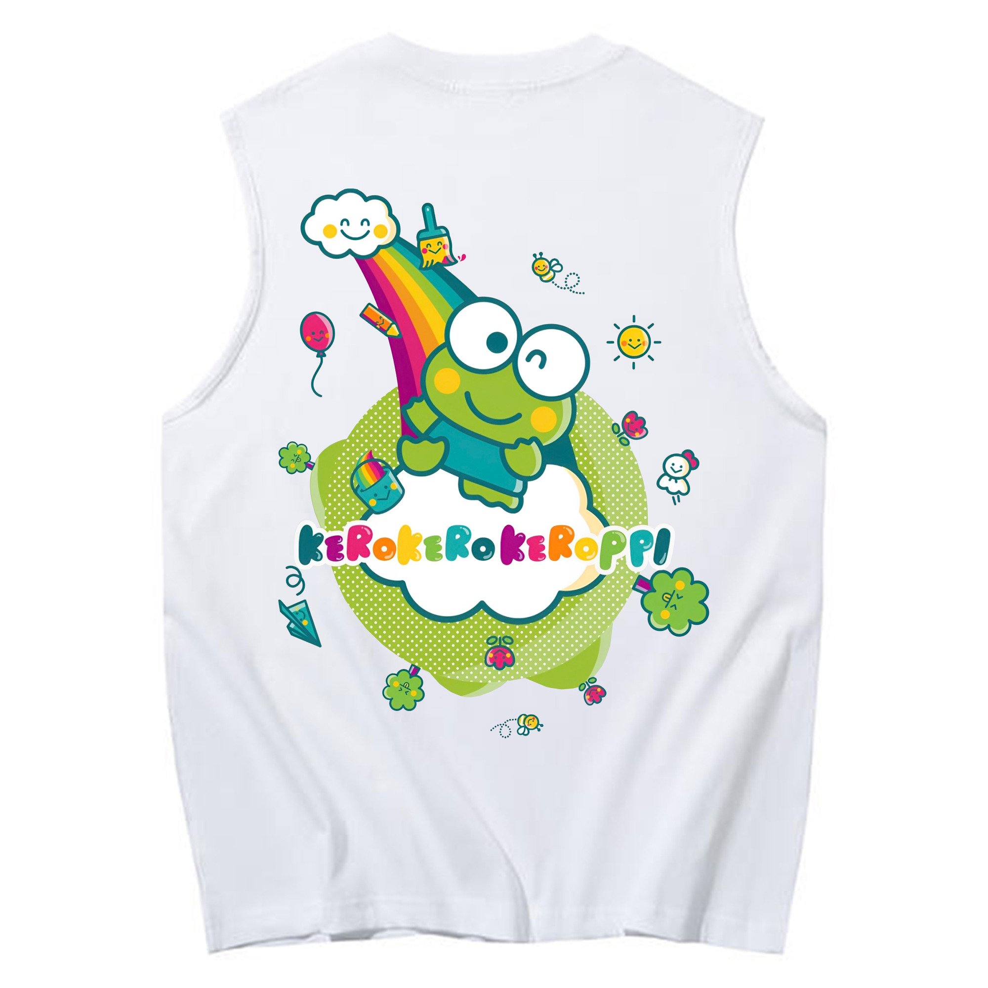 サンリオけろけろけろっぴ - コットン100％ タンクトップ ・ 背面プリント ・ タイトシルエット ・ 快適 通気性 ・ スポーツ カジュアル 散歩用