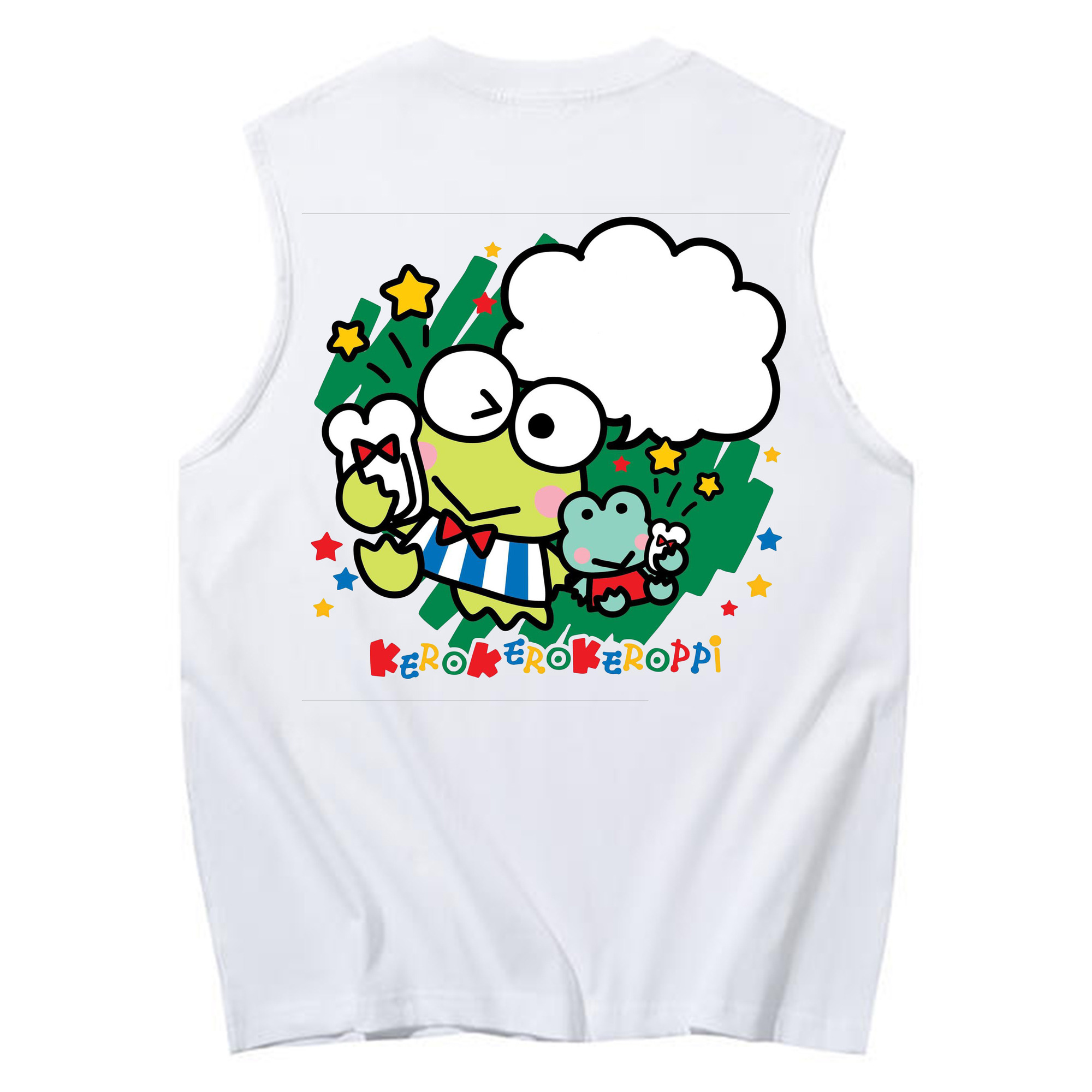 かわいいけろけろけろっぴ - コットン100％ タンクトップ ・ 背面プリント ・ タイトシルエット ・ 快適 通気性 ・ スポーツ カジュアル 散歩用