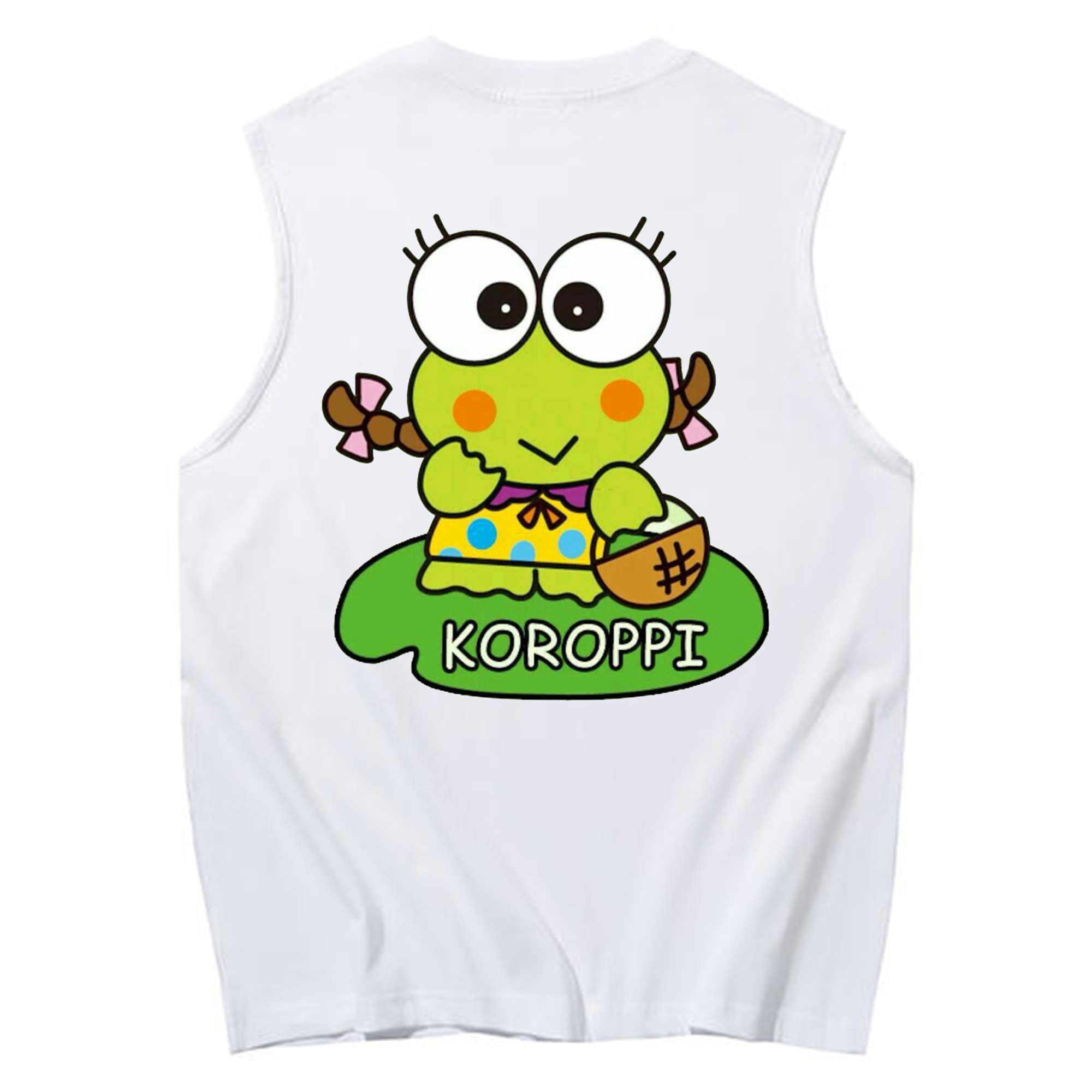 けろけろけろっぴ - コットン100％ タンクトップ ・ 背面プリント ・ タイトシルエット ・ 快適 通気性 ・ スポーツ カジュアル 散歩用