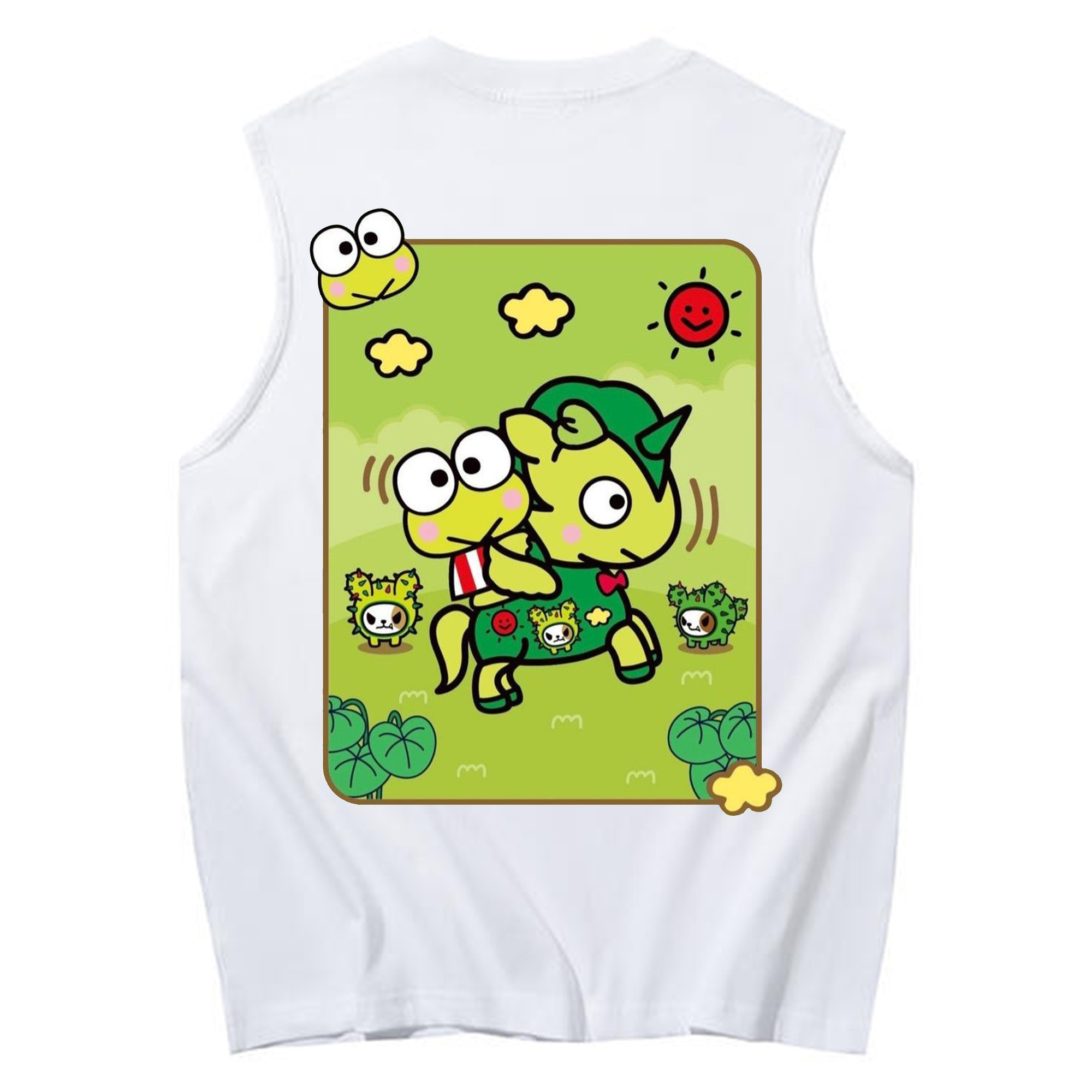 かわいいけろけろけろっぴ - コットン100％ タンクトップ ・ 背面プリント ・ タイトシルエット ・ 快適 通気性 ・ スポーツ カジュアル 散歩用