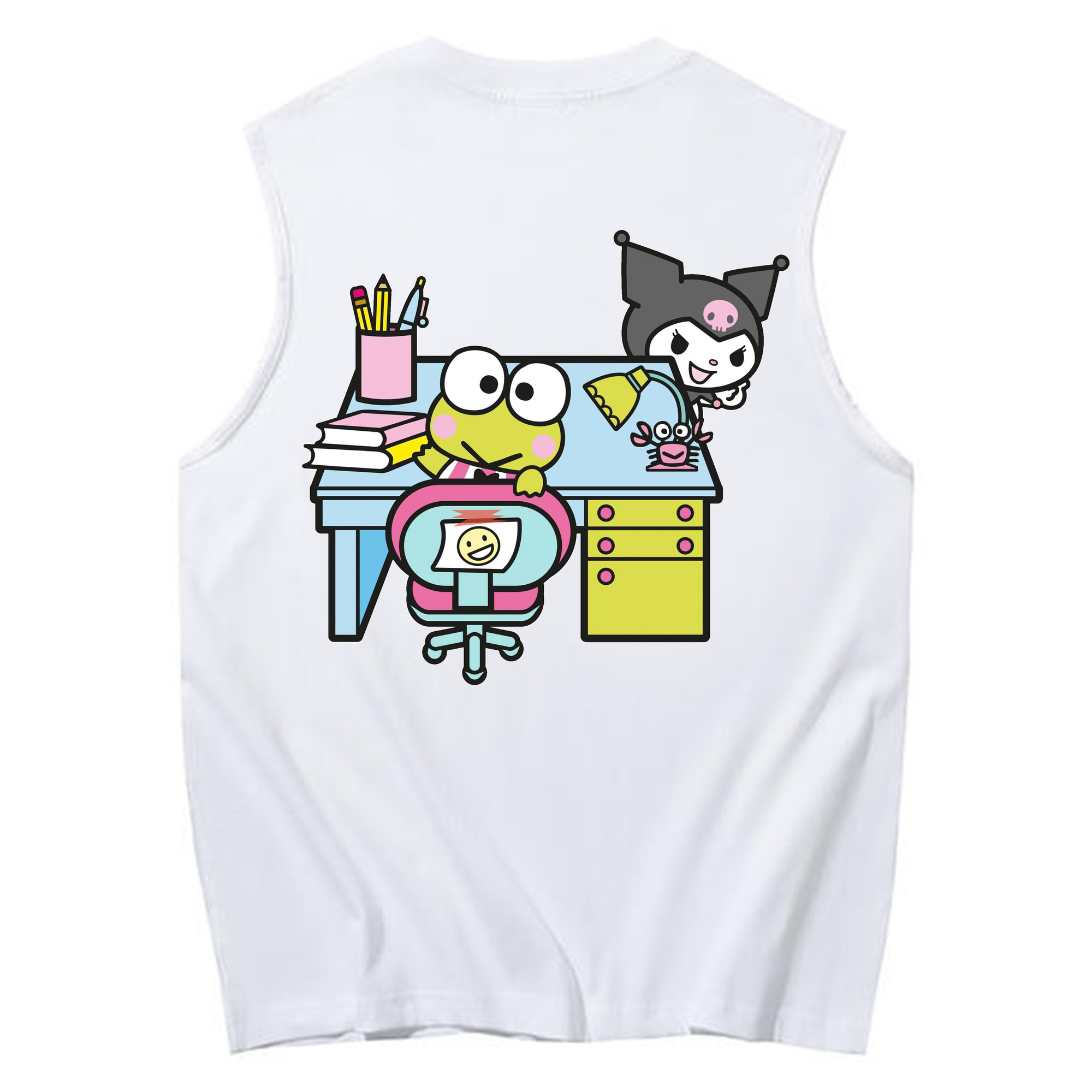 クロミ＆けろけろけろっぴ - コットン100％ タンクトップ ・ 背面プリント ・ タイトシルエット ・ 快適 通気性 ・ スポーツ カジュアル 散歩用