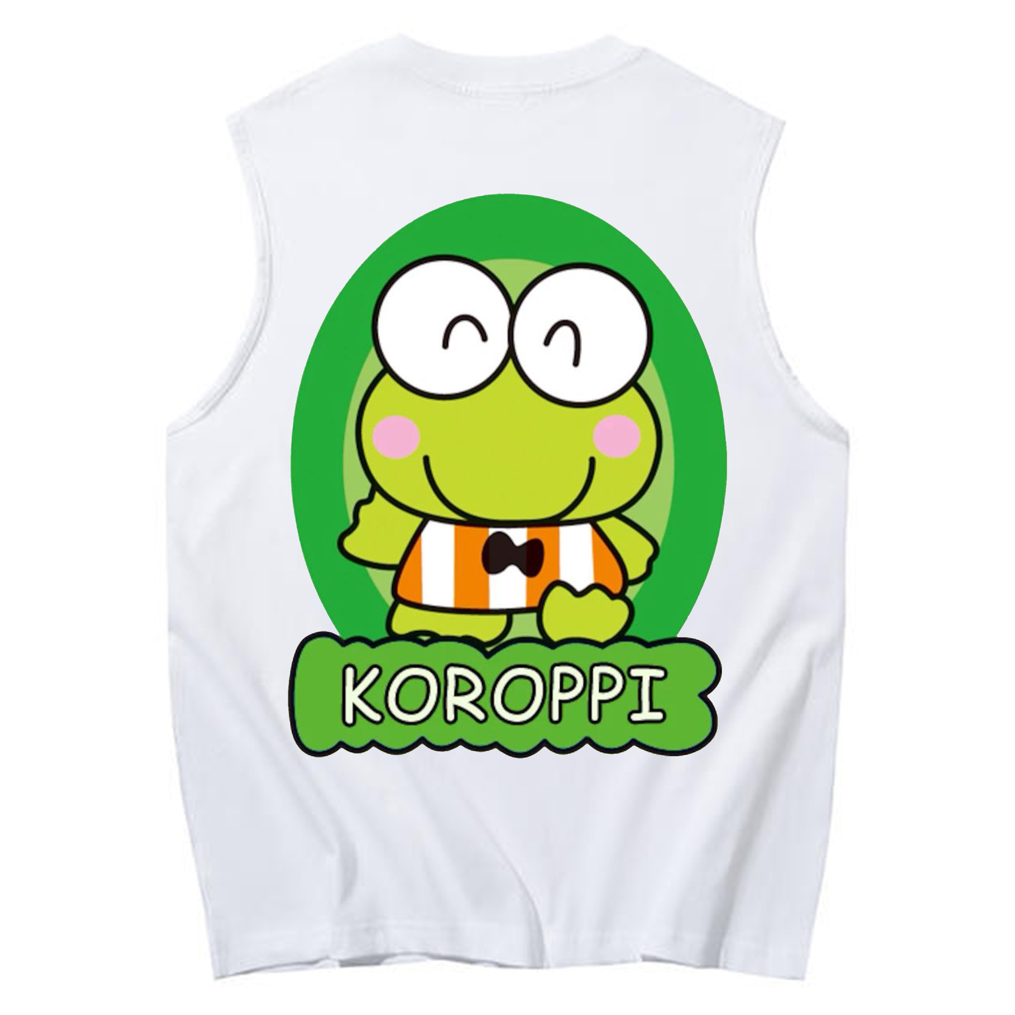 かわいいけろけろけろっぴ - コットン100％ タンクトップ ・ 背面プリント ・ タイトシルエット ・ 快適 通気性 ・ スポーツ カジュアル 散歩用