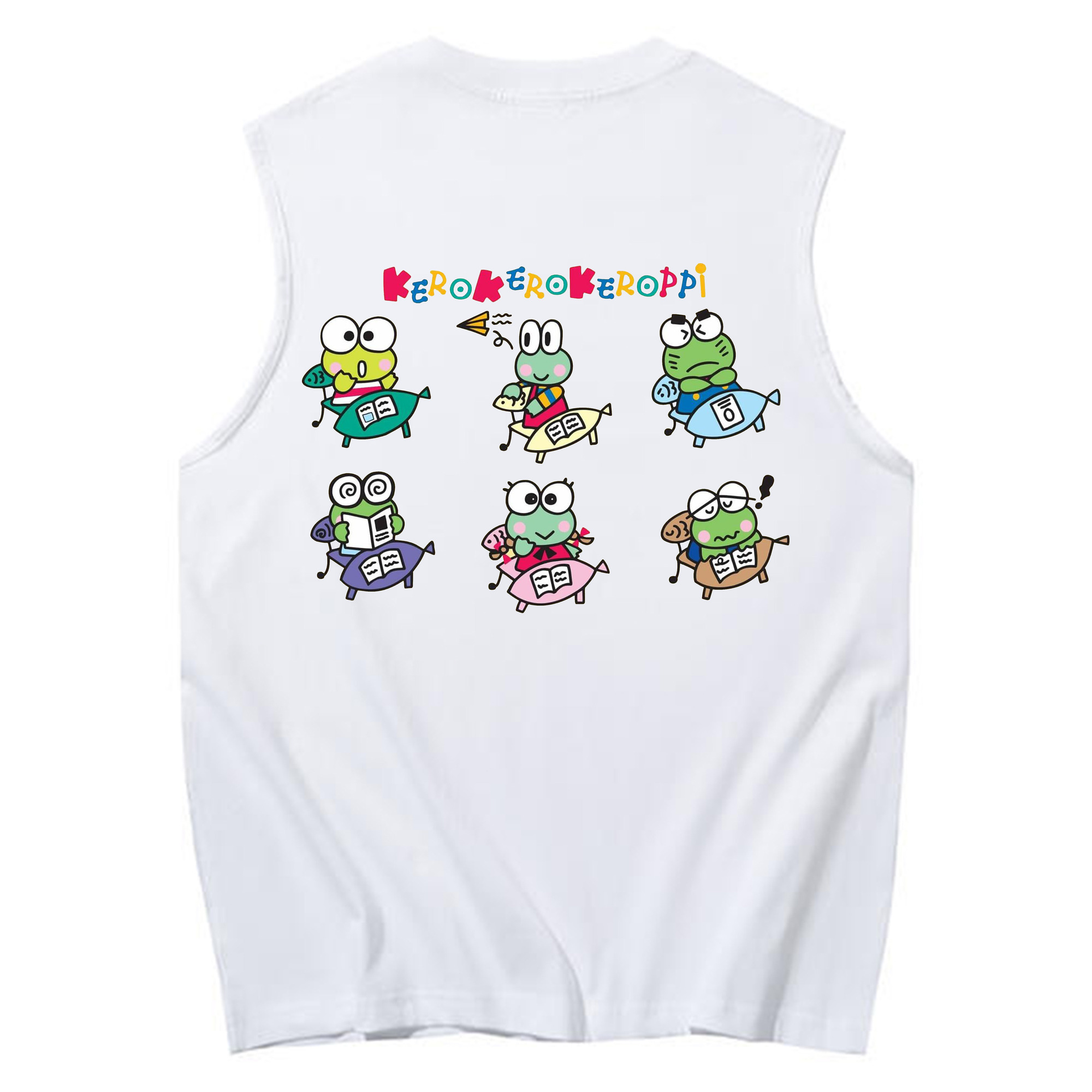 けろけろけろっぴがいっぱい♪ - コットン100％ タンクトップ ・ 背面プリント ・ タイトシルエット ・ 快適 通気性 ・ スポーツ カジュアル 散歩用