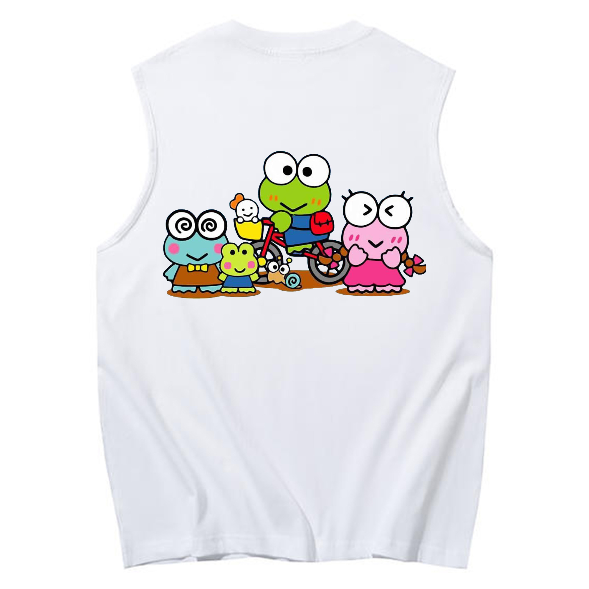 とってもキュートなけろけろけろっぴ - コットン100％ タンクトップ ・ 背面プリント ・ タイトシルエット ・ 快適 通気性 ・ スポーツ カジュアル 散歩用