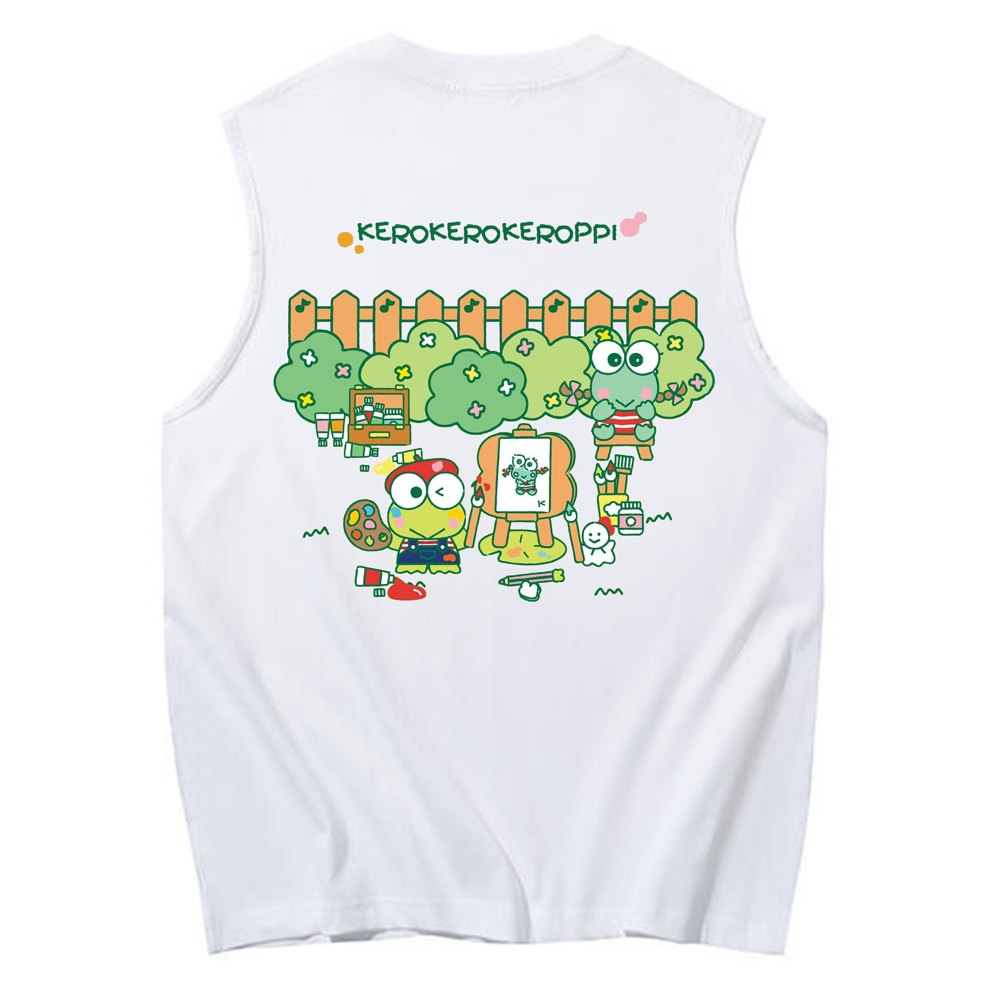 とってもキュートなけろけろけろっぴ - コットン100％ タンクトップ ・ 背面プリント ・ タイトシルエット ・ 快適 通気性 ・ スポーツ カジュアル 散歩用