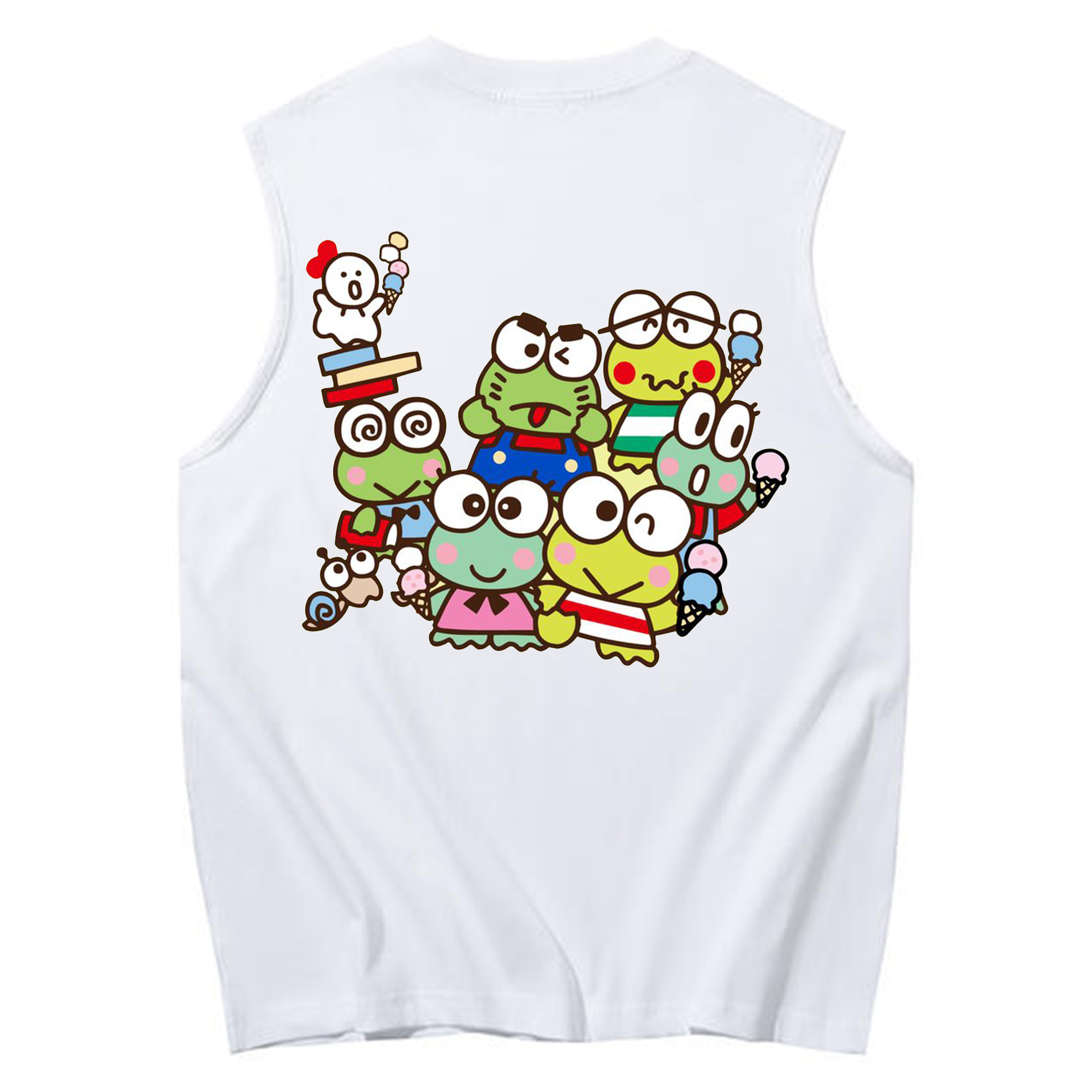 とってもキュートなけろけろけろっぴ - コットン100％ タンクトップ ・ 背面プリント ・ タイトシルエット ・ 快適 通気性 ・ スポーツ カジュアル 散歩用