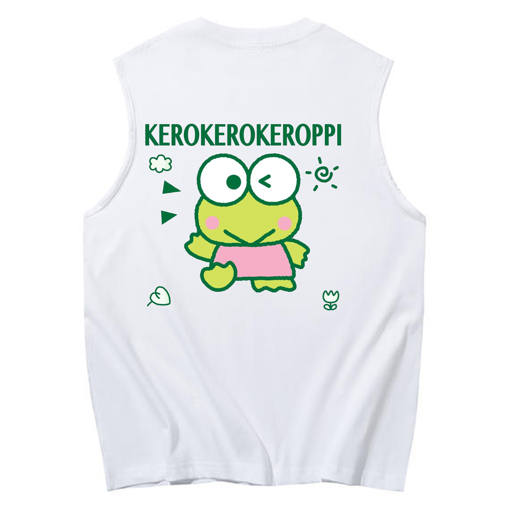 かわいいけろけろけろっぴ - コットン100％ タンクトップ ・ 背面プリント ・ タイトシルエット ・ 快適 通気性 ・ スポーツ カジュアル 散歩用