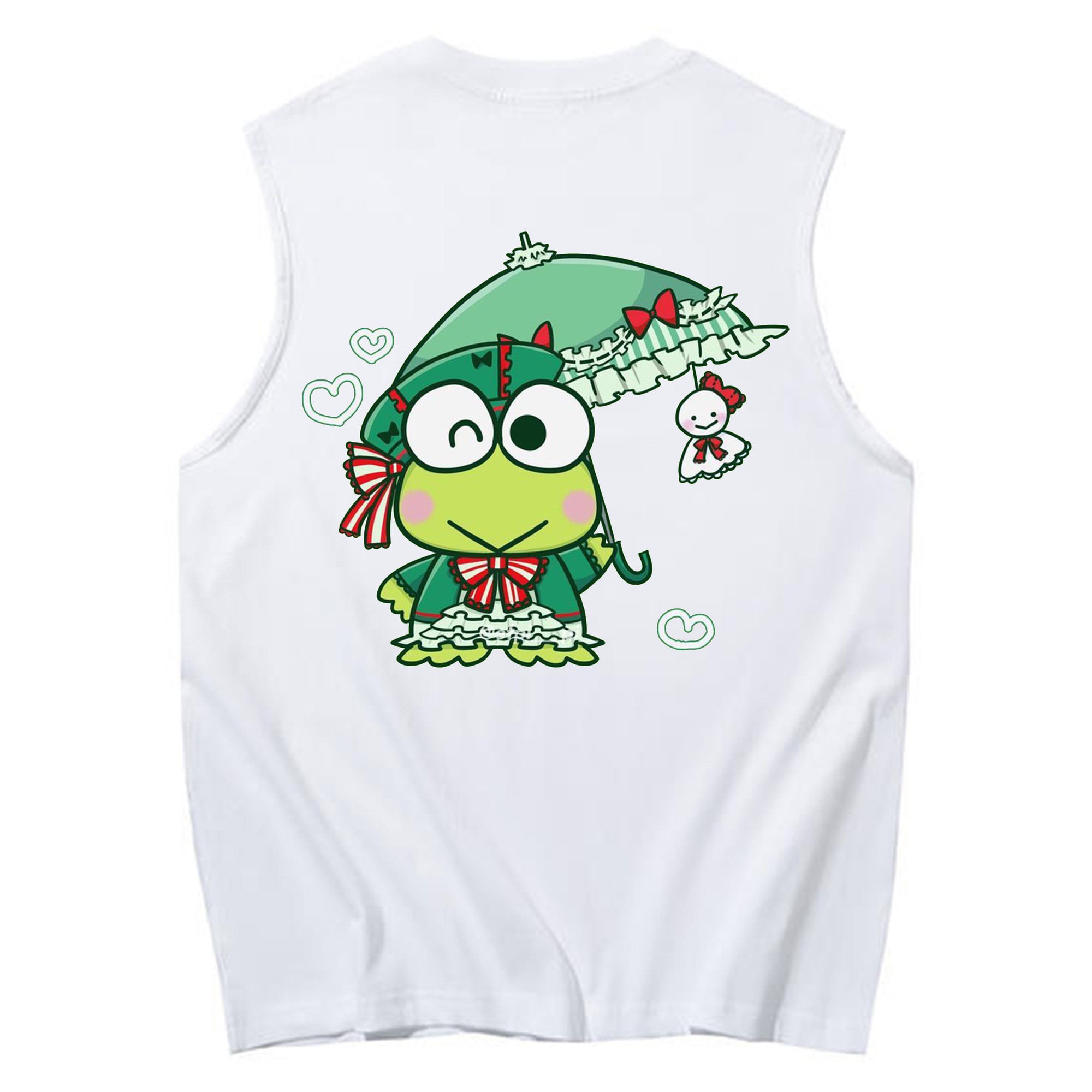 かわいいけろけろけろっぴ - コットン100％ タンクトップ ・ 背面プリント ・ タイトシルエット ・ 快適 通気性 ・ スポーツ カジュアル 散歩用