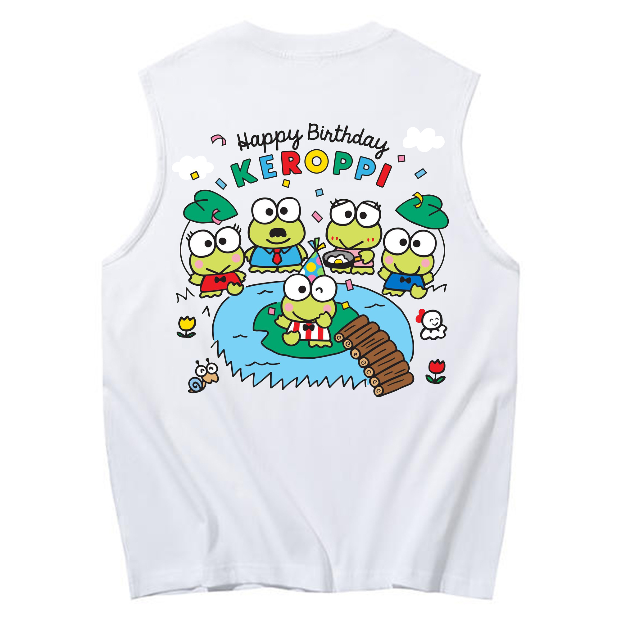 けろけろけろっぴがいっぱい♪ - コットン100％ タンクトップ ・ 背面プリント ・ タイトシルエット ・ 快適 通気性 ・ スポーツ カジュアル 散歩用