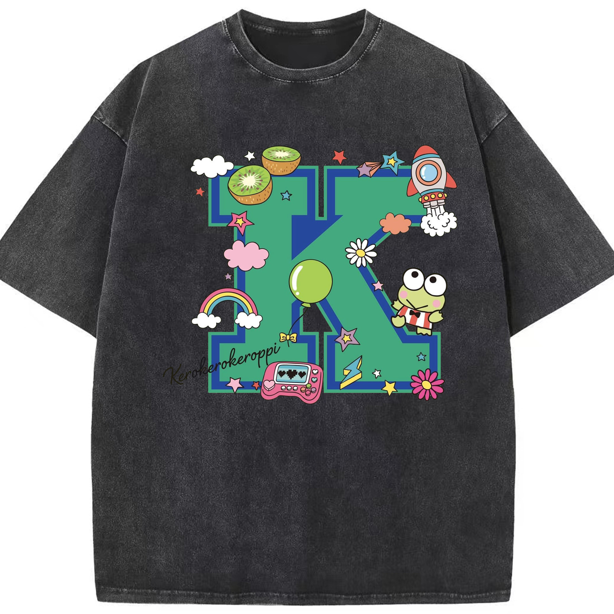 サンリオけろけろけろっぴ - 綿100％ ヴィンテージ風 半袖Tシャツ ・ フロントプリント ・ 柔らか肌触り ・ 通気性 快適 ・ スポーツ カジュアル 外出用