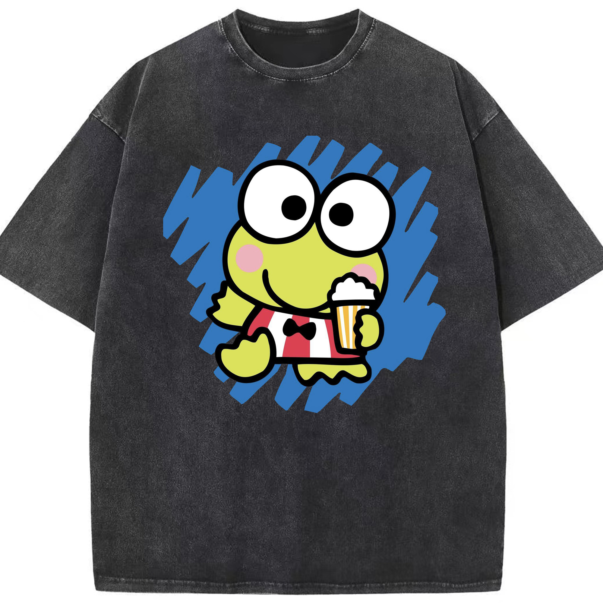 サンリオけろけろけろっぴ - 綿100％ ヴィンテージ風 半袖Tシャツ ・ フロントプリント ・ 柔らか肌触り ・ 通気性 快適 ・ スポーツ カジュアル 外出用