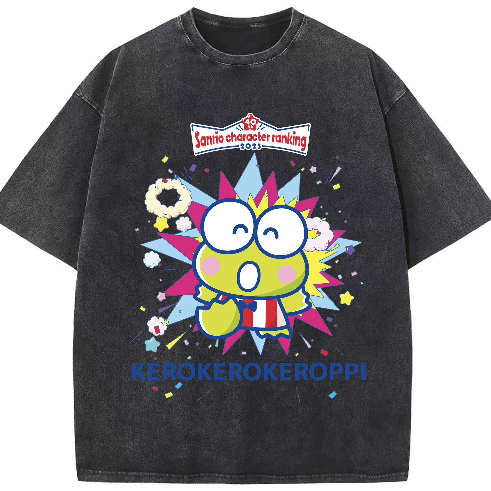 サンリオけろけろけろっぴ - 綿100％ ヴィンテージ風 半袖Tシャツ ・ フロントプリント ・ 柔らか肌触り ・ 通気性 快適 ・ スポーツ カジュアル 外出用