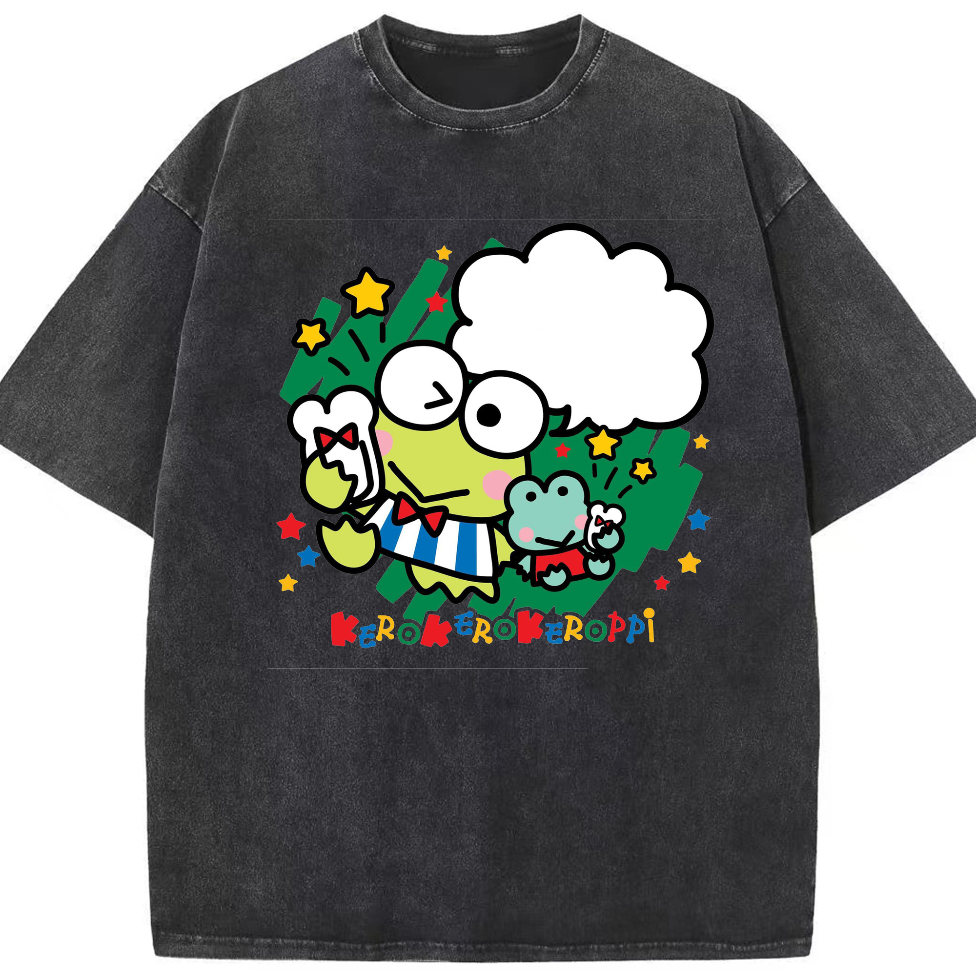 かわいいけろけろけろっぴ - 綿100％ ヴィンテージ風 半袖Tシャツ ・ フロントプリント ・ 柔らか肌触り ・ 通気性 快適 ・ スポーツ カジュアル 外出用