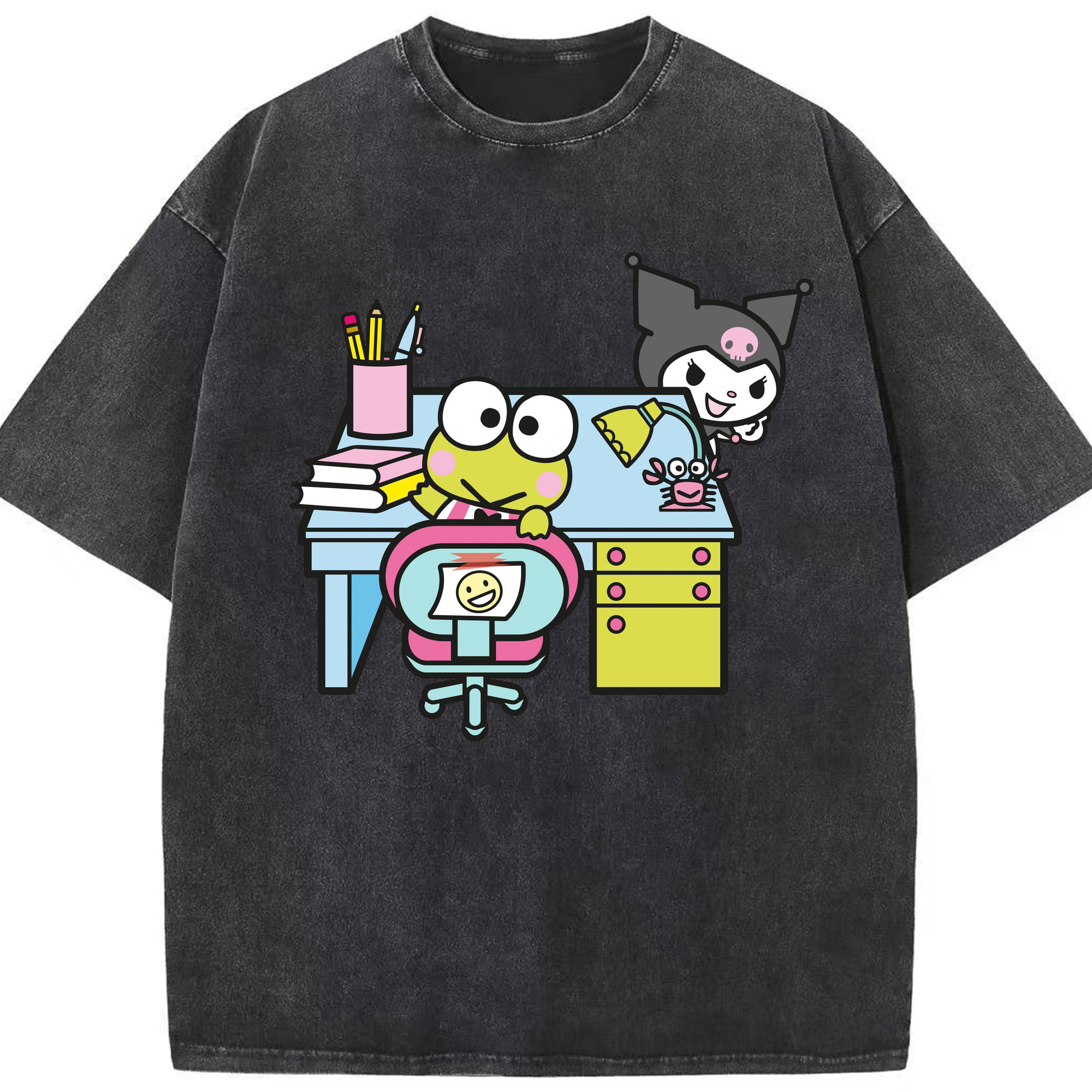 クロミ＆けろけろけろっぴ - 綿100％ ヴィンテージ風 半袖Tシャツ ・ フロントプリント ・ 柔らか肌触り ・ 通気性 快適 ・ スポーツ カジュアル 外出用