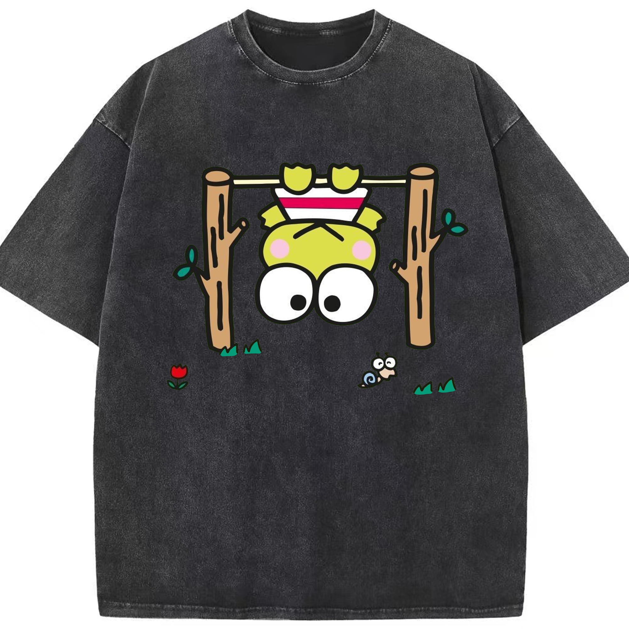 とってもキュートなけろけろけろっぴ - 綿100％ ヴィンテージ風 半袖Tシャツ ・ フロントプリント ・ 柔らか肌触り ・ 通気性 快適 ・ スポーツ カジュアル 外出用