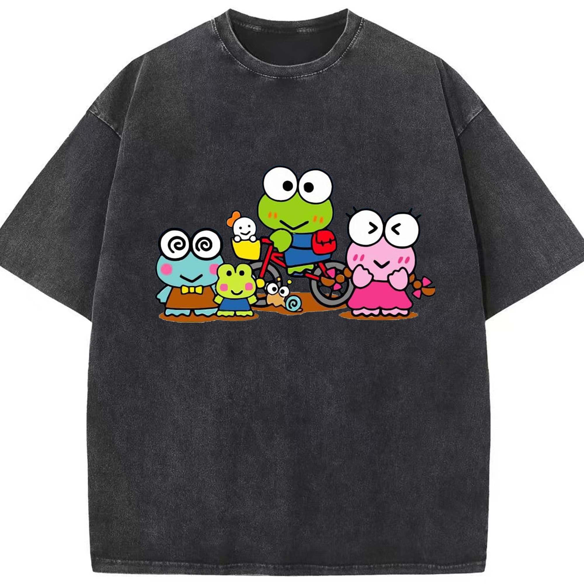 とってもキュートなけろけろけろっぴ - 綿100％ ヴィンテージ風 半袖Tシャツ ・ フロントプリント ・ 柔らか肌触り ・ 通気性 快適 ・ スポーツ カジュアル 外出用