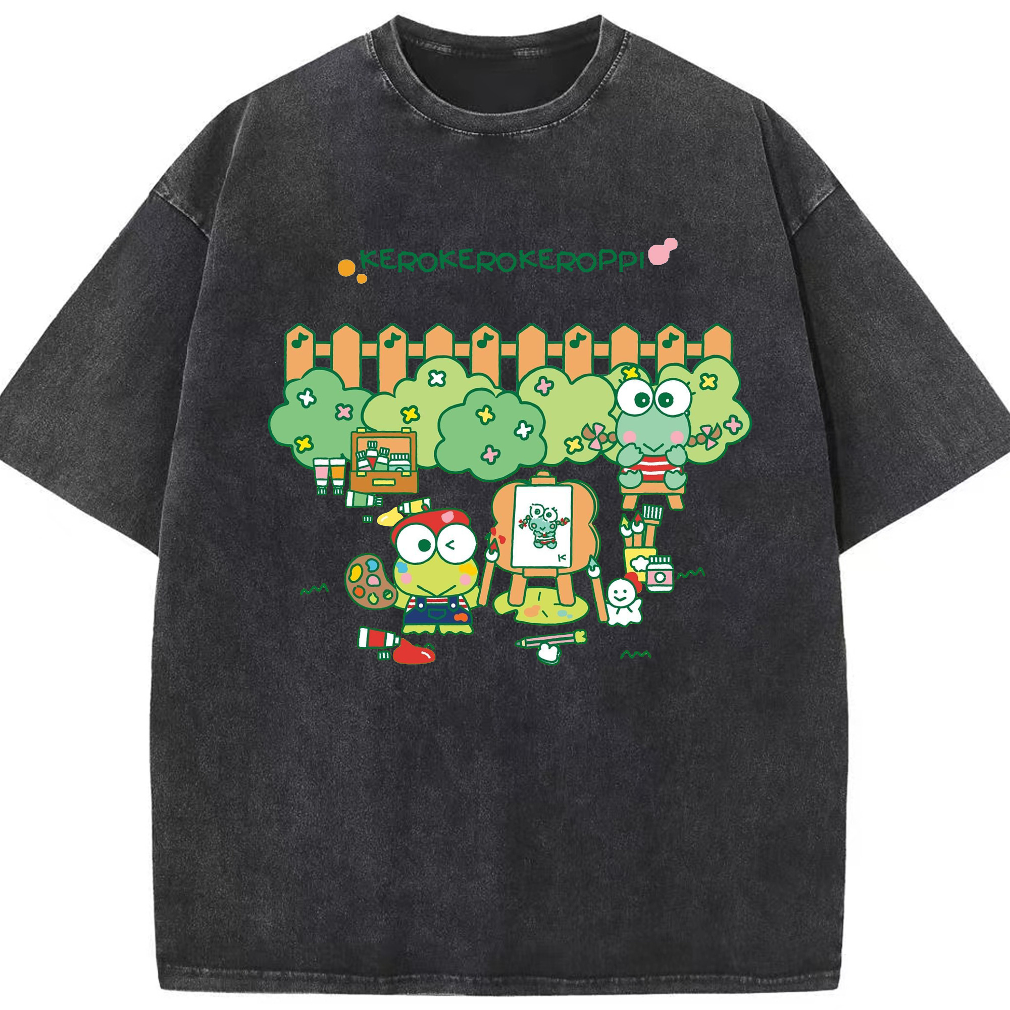 とってもキュートなけろけろけろっぴ - 綿100％ ヴィンテージ風 半袖Tシャツ ・ フロントプリント ・ 柔らか肌触り ・ 通気性 快適 ・ スポーツ カジュアル 外出用