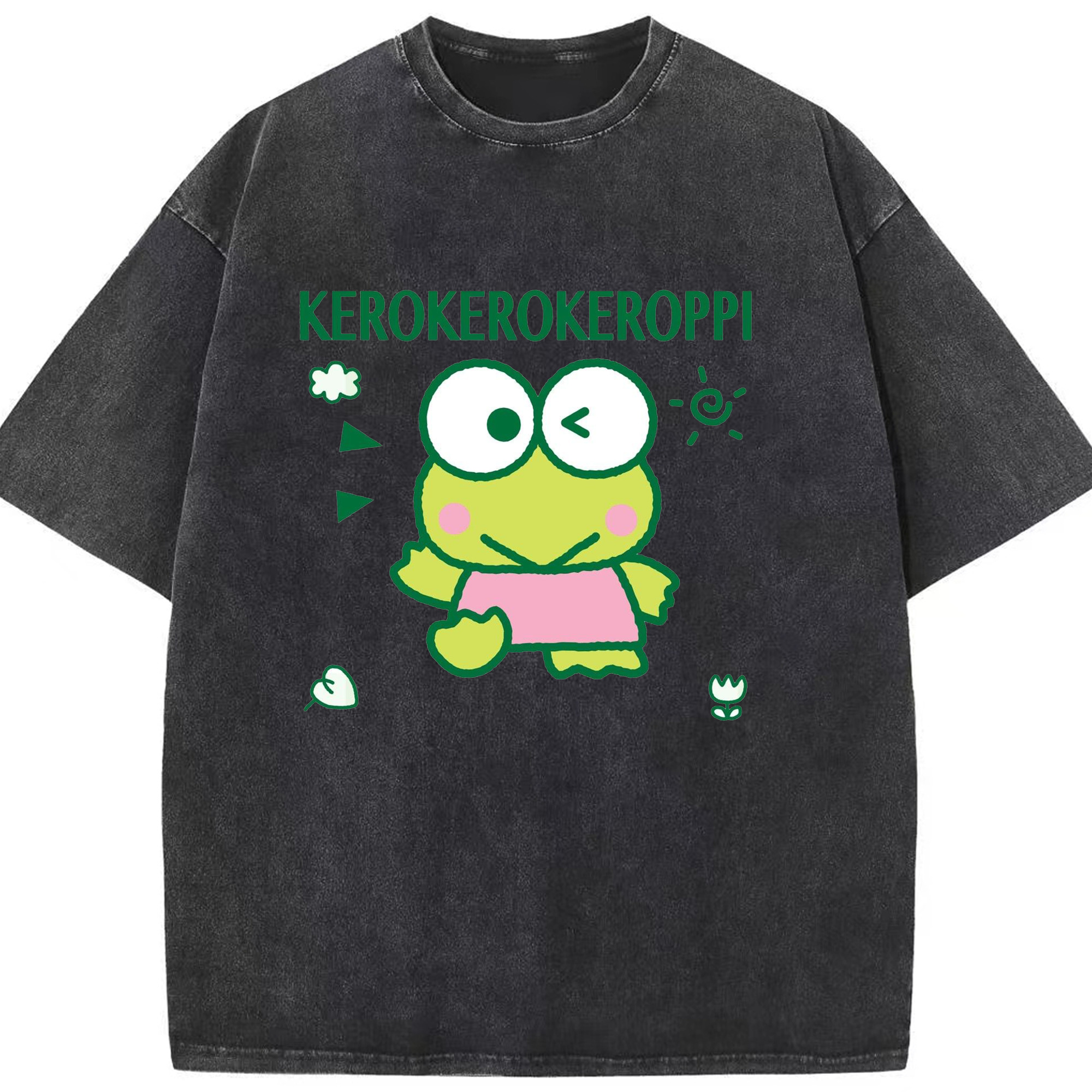 かわいいけろけろけろっぴ - 綿100％ ヴィンテージ風 半袖Tシャツ ・ フロントプリント ・ 柔らか肌触り ・ 通気性 快適 ・ スポーツ カジュアル 外出用